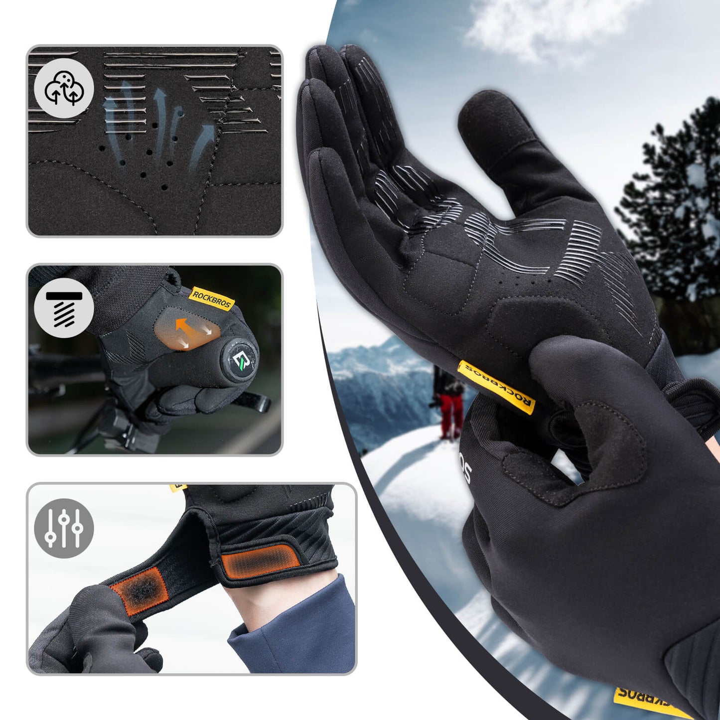 Guantes de ciclismo ROCKBROS compatibles con pantalla táctil con acolchado SBR