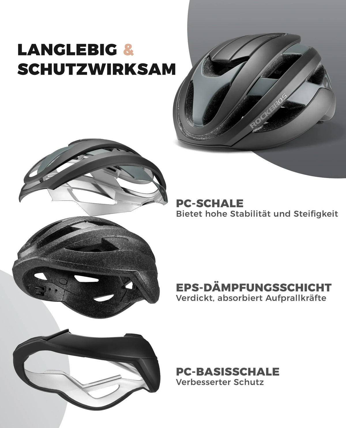 ROCKBROS Casco de bicicleta deportivo Mountainbike casco de protección transpirable 54-58cm