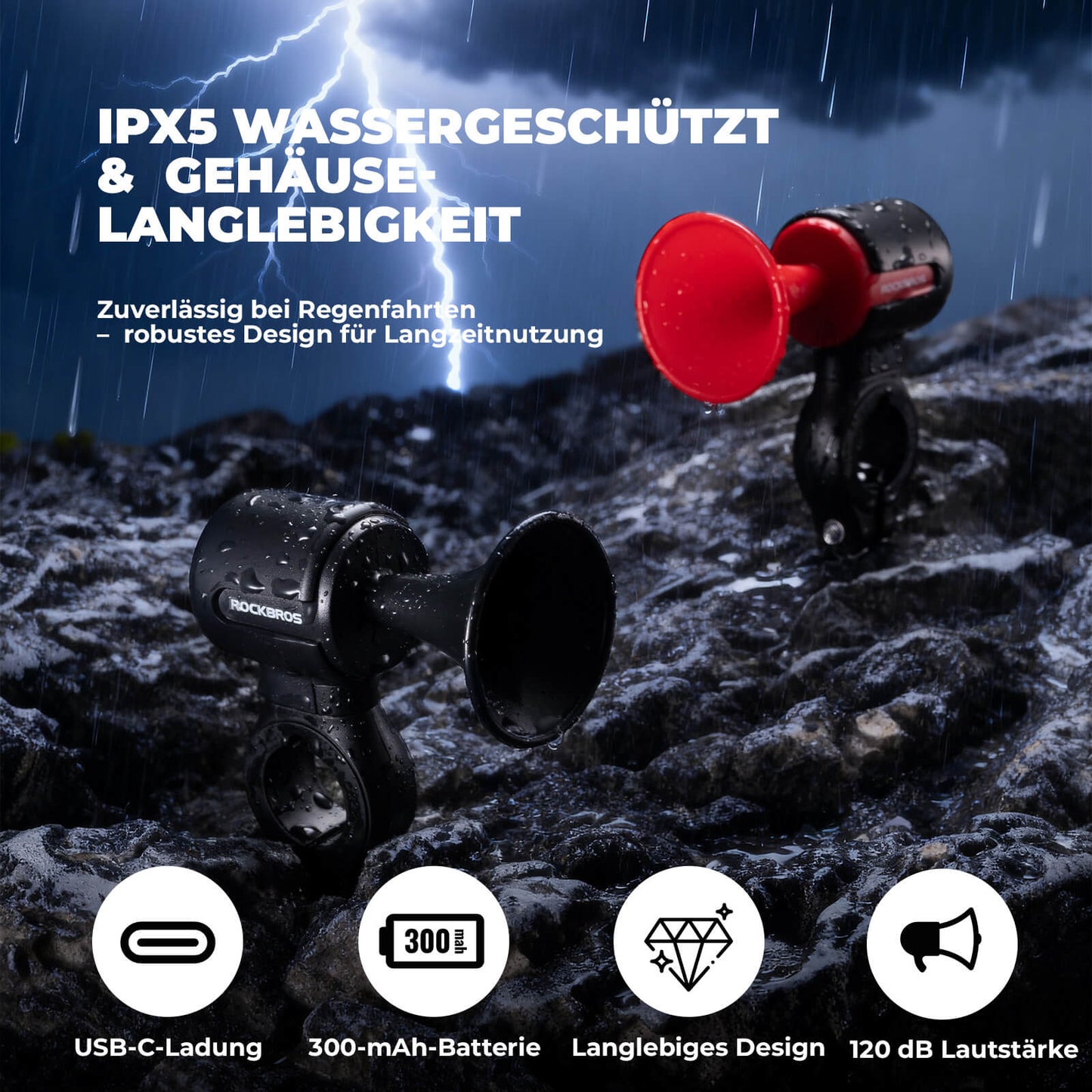 Timbre de bicicleta eléctrico, tono de 120 dB, resistente al agua IPX5, seguimiento de smartphone, ROCKBROS