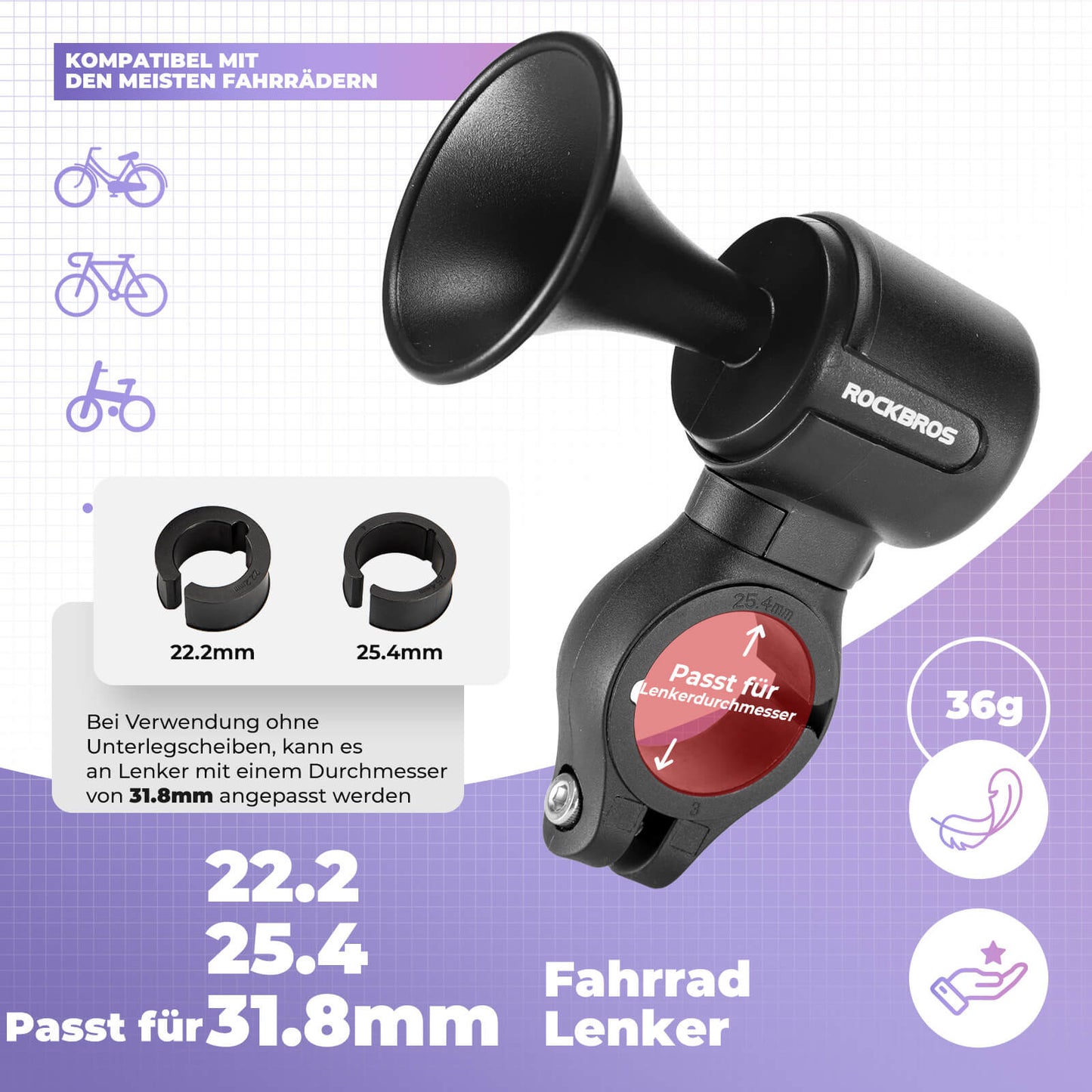 Timbre de bicicleta eléctrica 120dB para manillares de 22,2/25,4/31,8 mm ROCKBROS