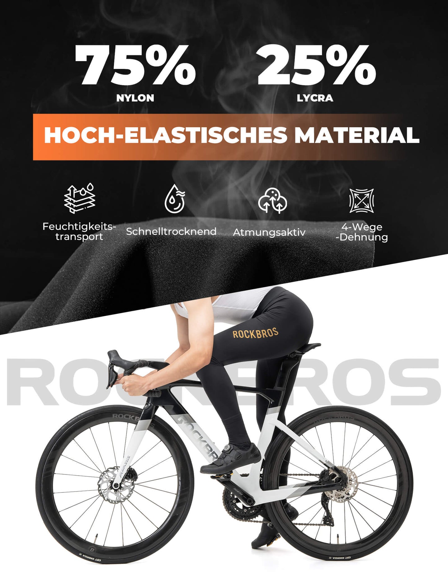 Culotte largo con tirantes de ciclismo acolchado para hombre ROCKBROS