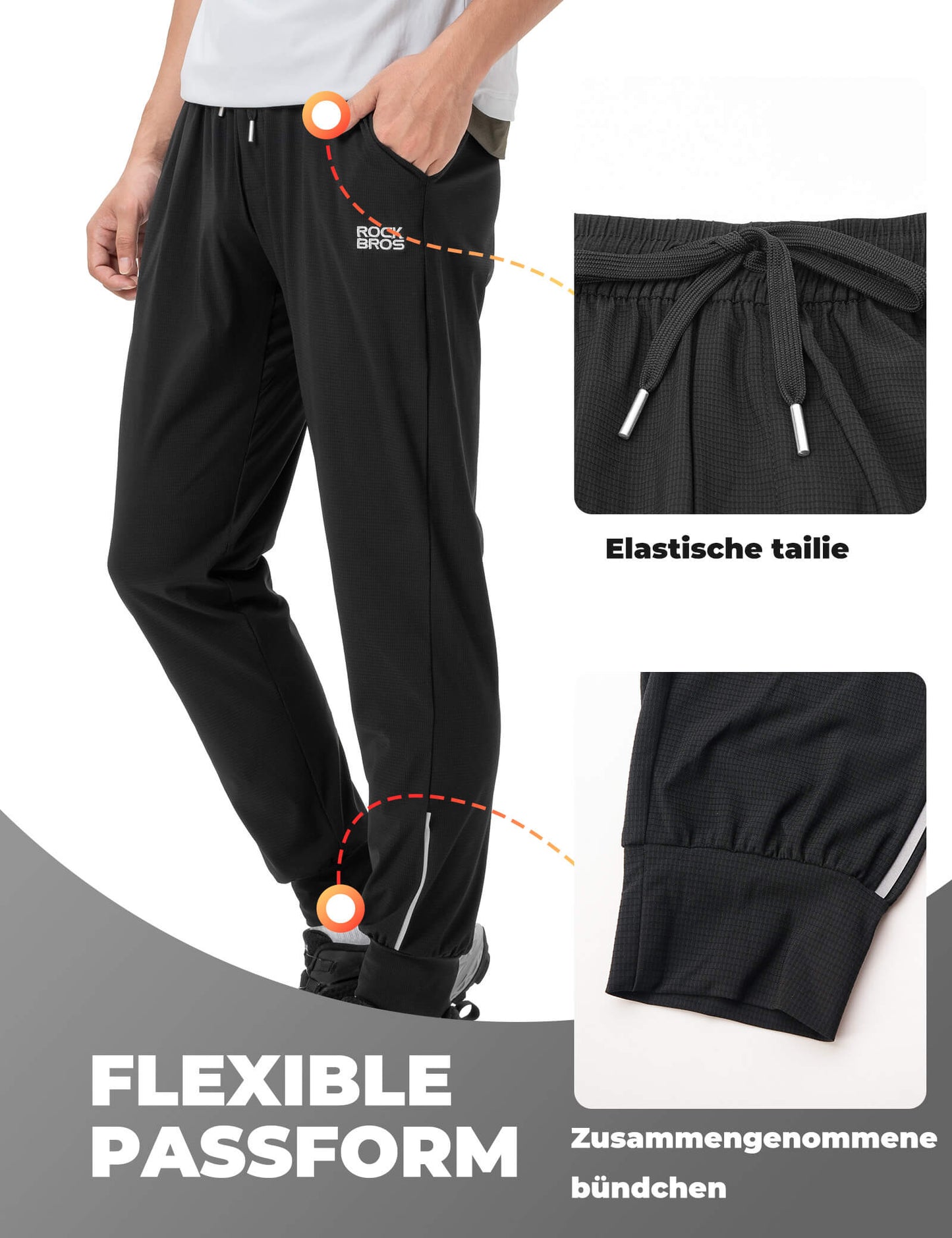 Pantalones de ciclismo para hombre con ajuste elástico y tiras de seguridad ROCKBROS