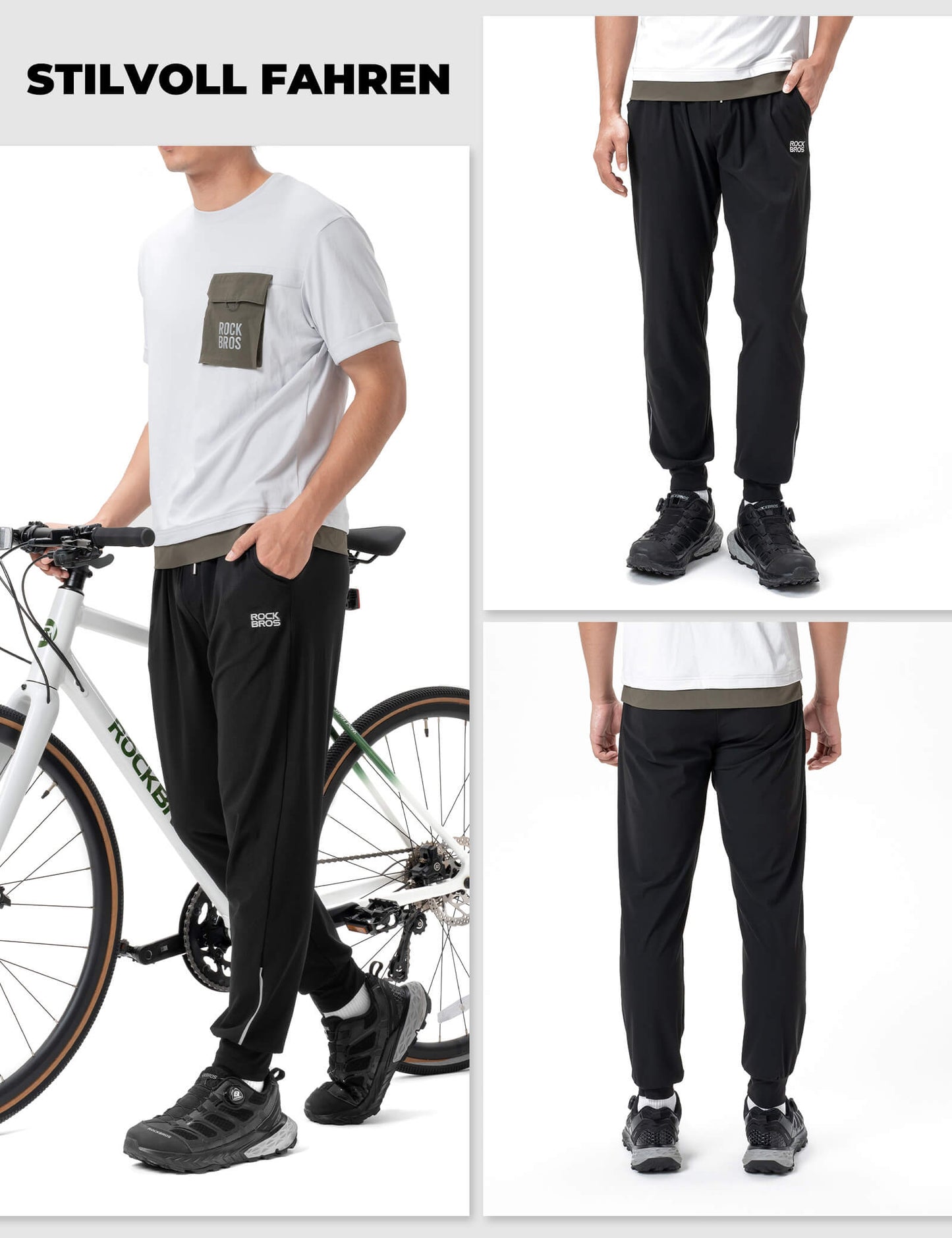 Pantalones de ciclismo para hombre con ajuste elástico y tiras de seguridad ROCKBROS