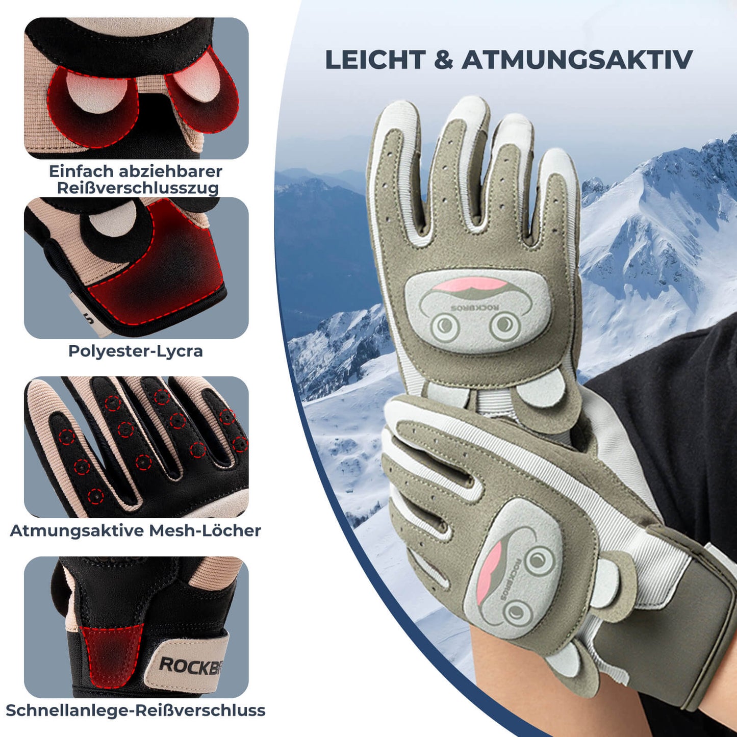 Guantes de ciclismo para niños transpirables y antideslizantes con protección SBR ROCKBROS