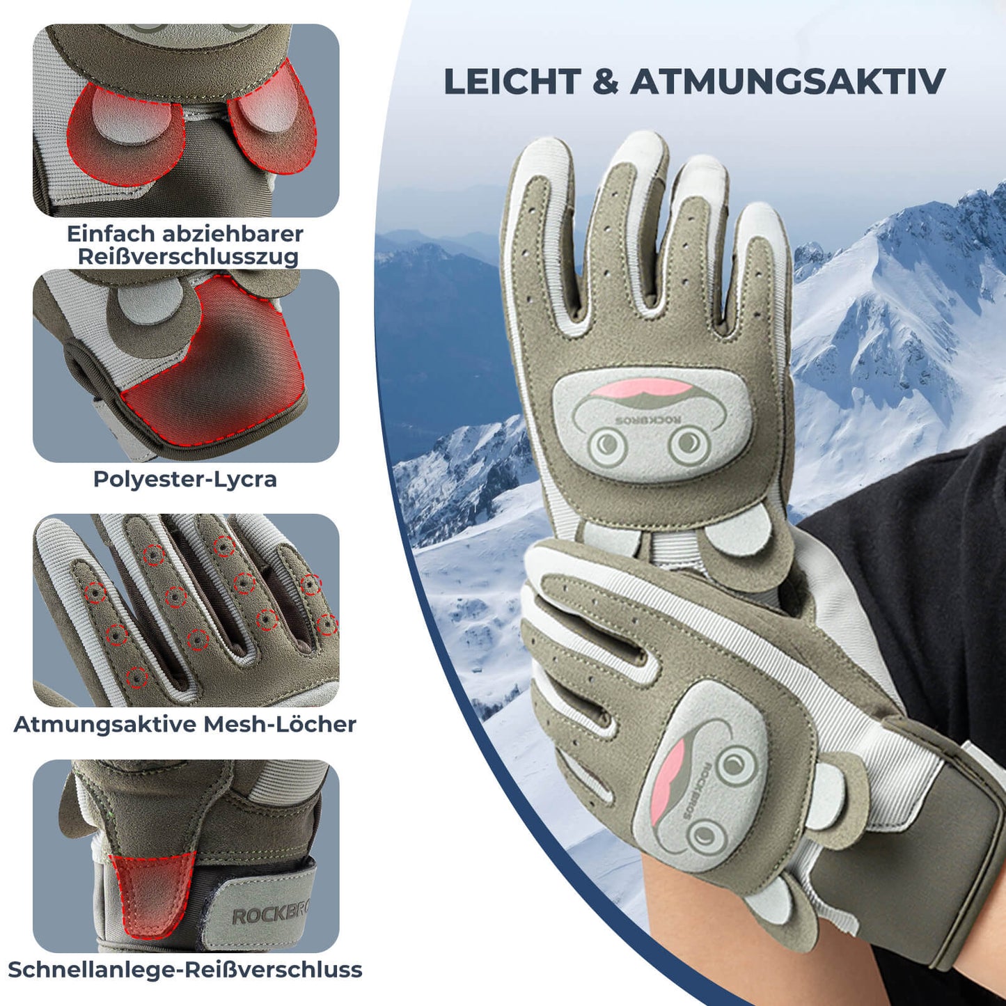 Guantes de ciclismo para niños transpirables y antideslizantes con protección SBR ROCKBROS