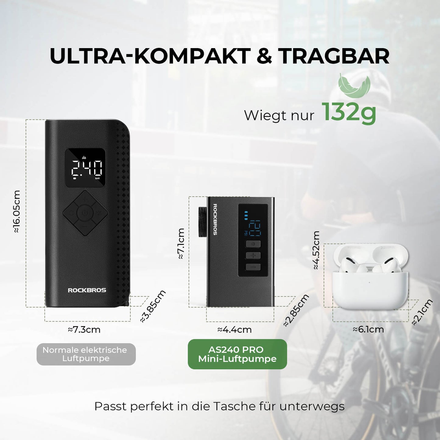 MINI Bomba Eléctrica Portátil para Bicicleta AS240 Pro ROCKBROS