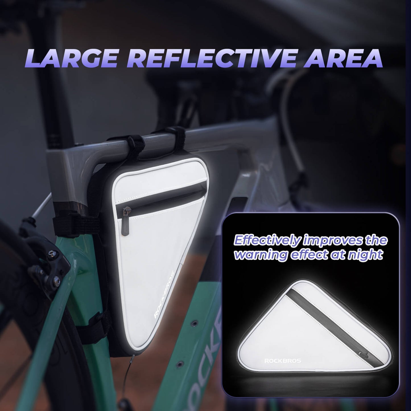 Bolsa de bicicleta, bolsa reflectante para cuadro, bolsa triangular, 0,9 L, ROCKBROS