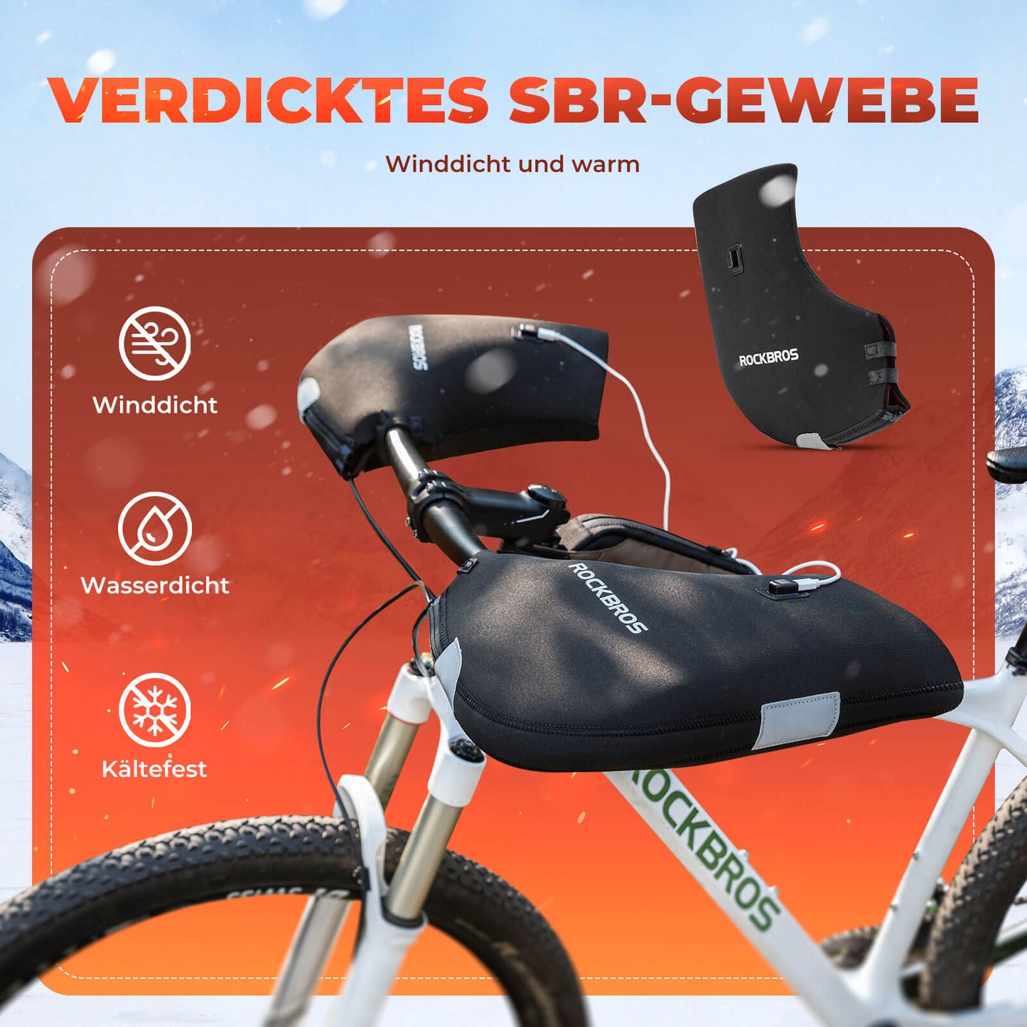 Puños para manillar de bicicleta calefactables y resistentes al agua - recargables ROCKBROS