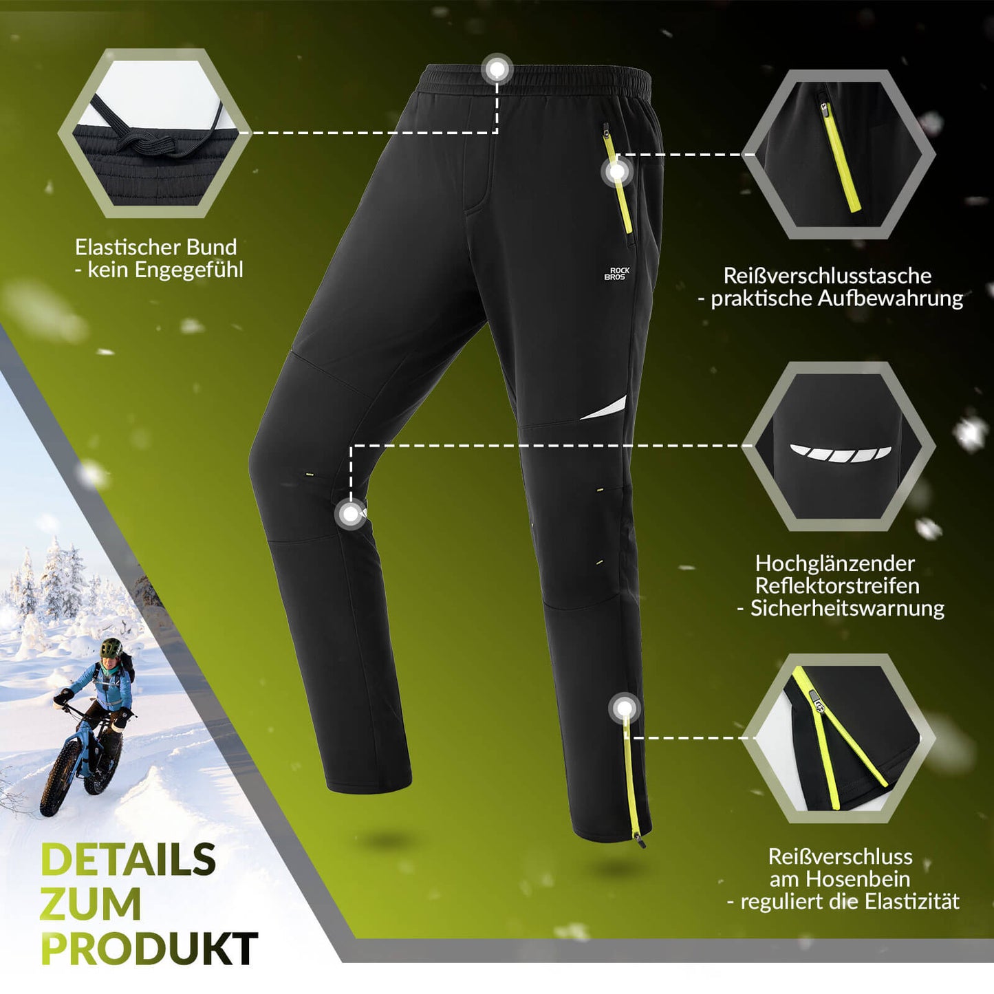 Pantalones de ciclismo para hombre, resistentes al viento y cálidos para deportes de invierno al aire libre, ROCKBROS