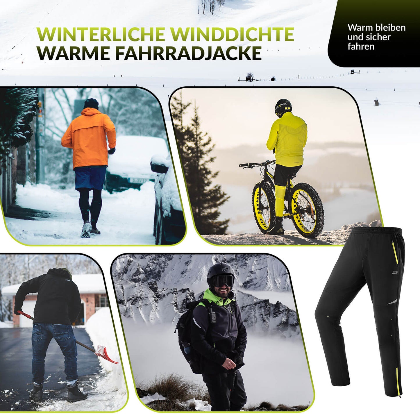 Pantalones de ciclismo para hombre, resistentes al viento y cálidos para deportes de invierno al aire libre, ROCKBROS