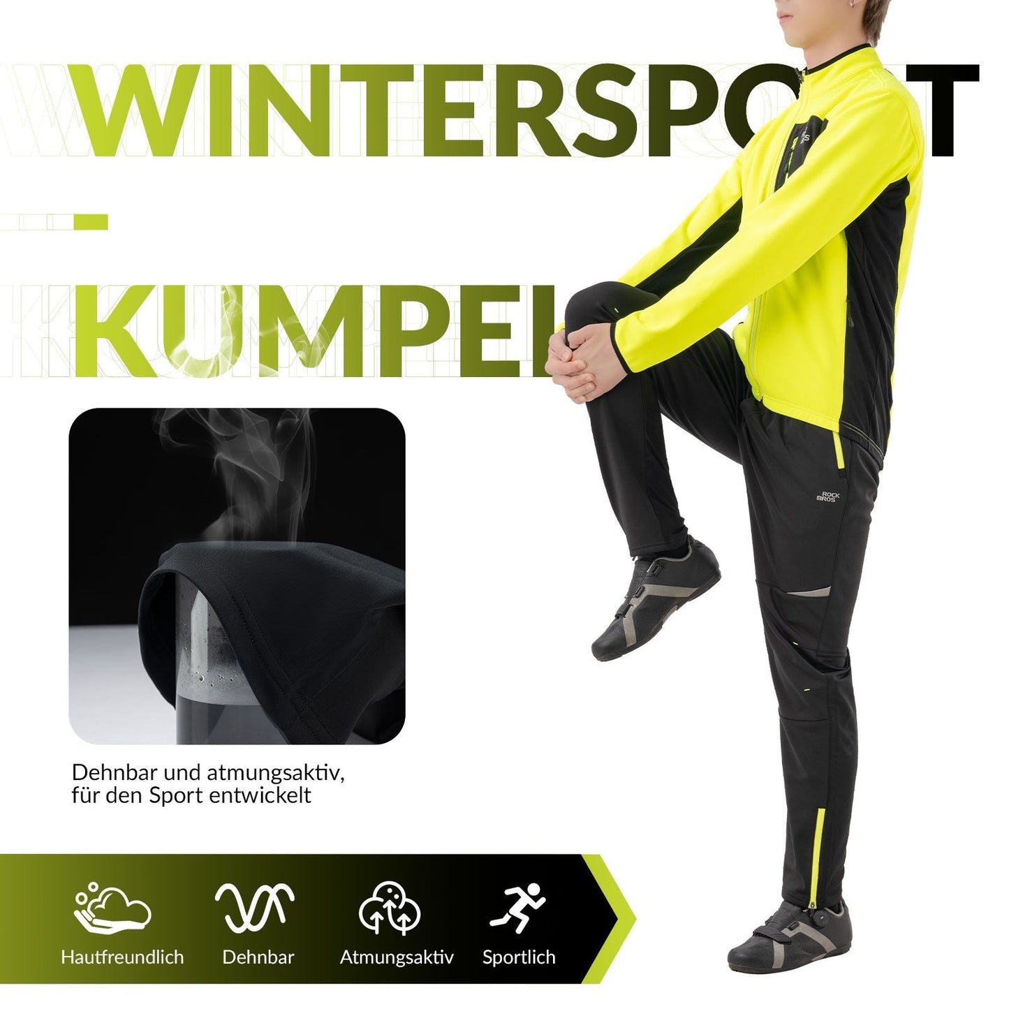 Conjunto de chaqueta y pantalón de ciclismo para hombre, color amarillo, resistente al viento y cálido, para deportes al aire libre, ROCKBROS