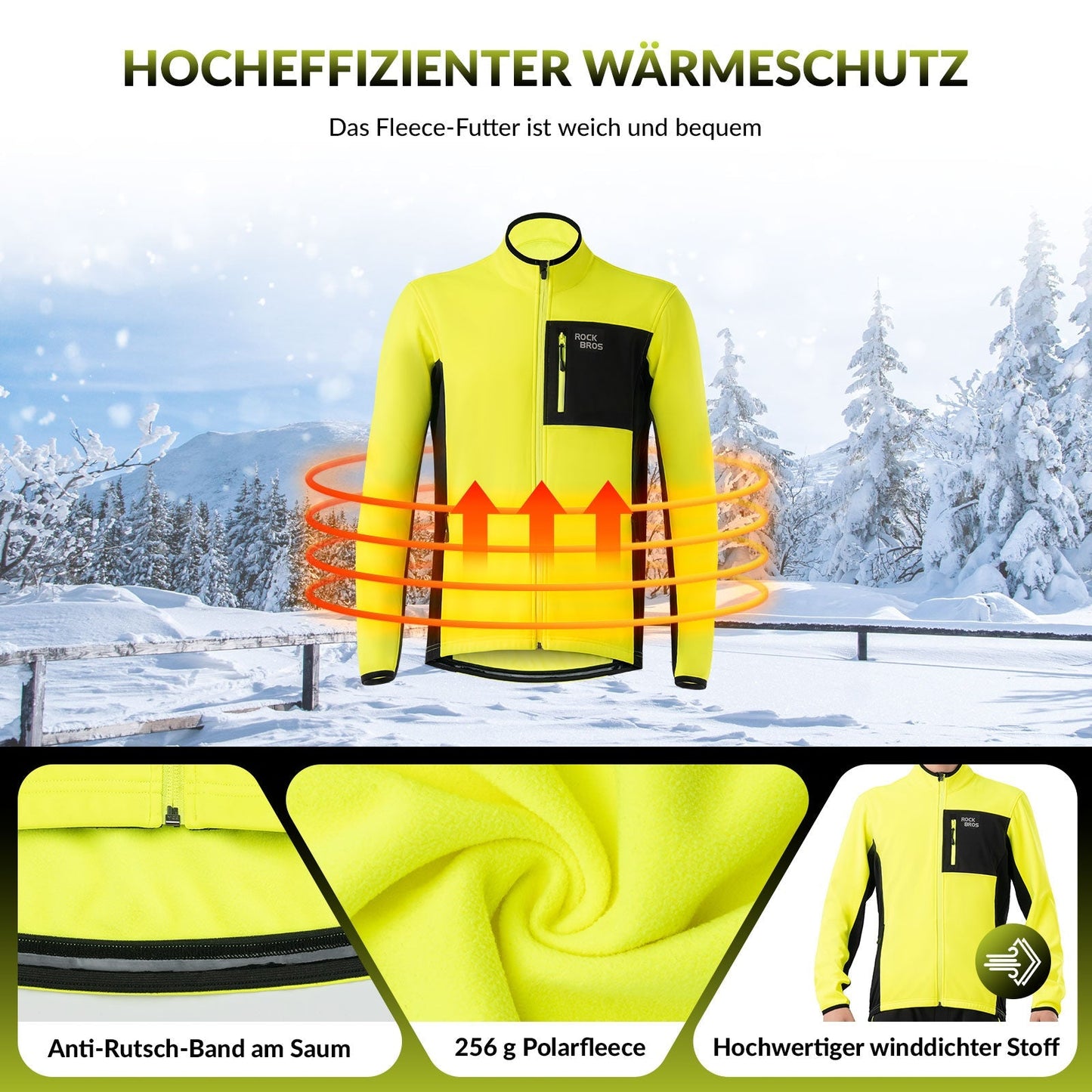 Conjunto de chaqueta y pantalón de ciclismo para hombre, color amarillo, resistente al viento y cálido, para deportes al aire libre, ROCKBROS