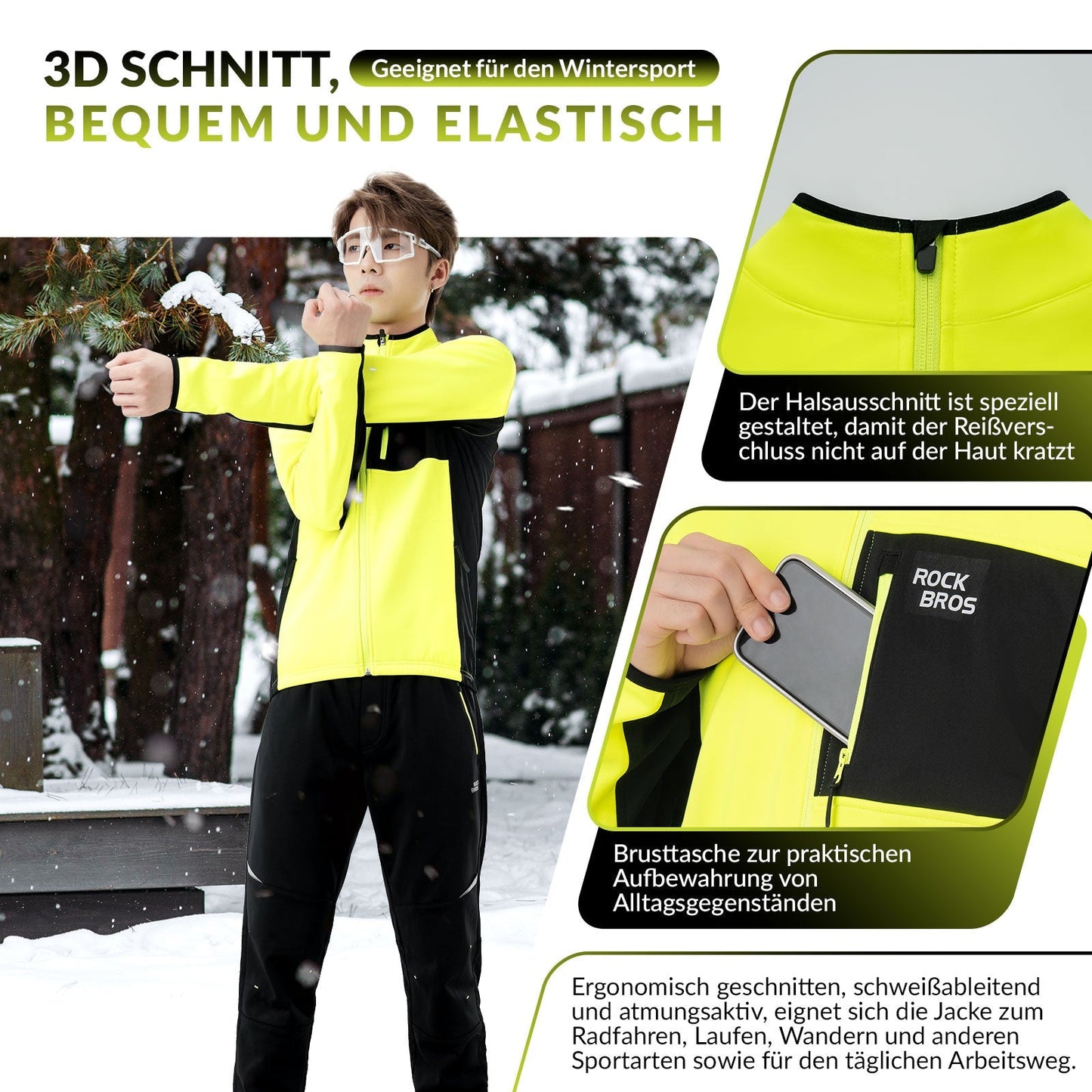 Conjunto de chaqueta y pantalón de ciclismo para hombre, color amarillo, resistente al viento y cálido, para deportes al aire libre, ROCKBROS