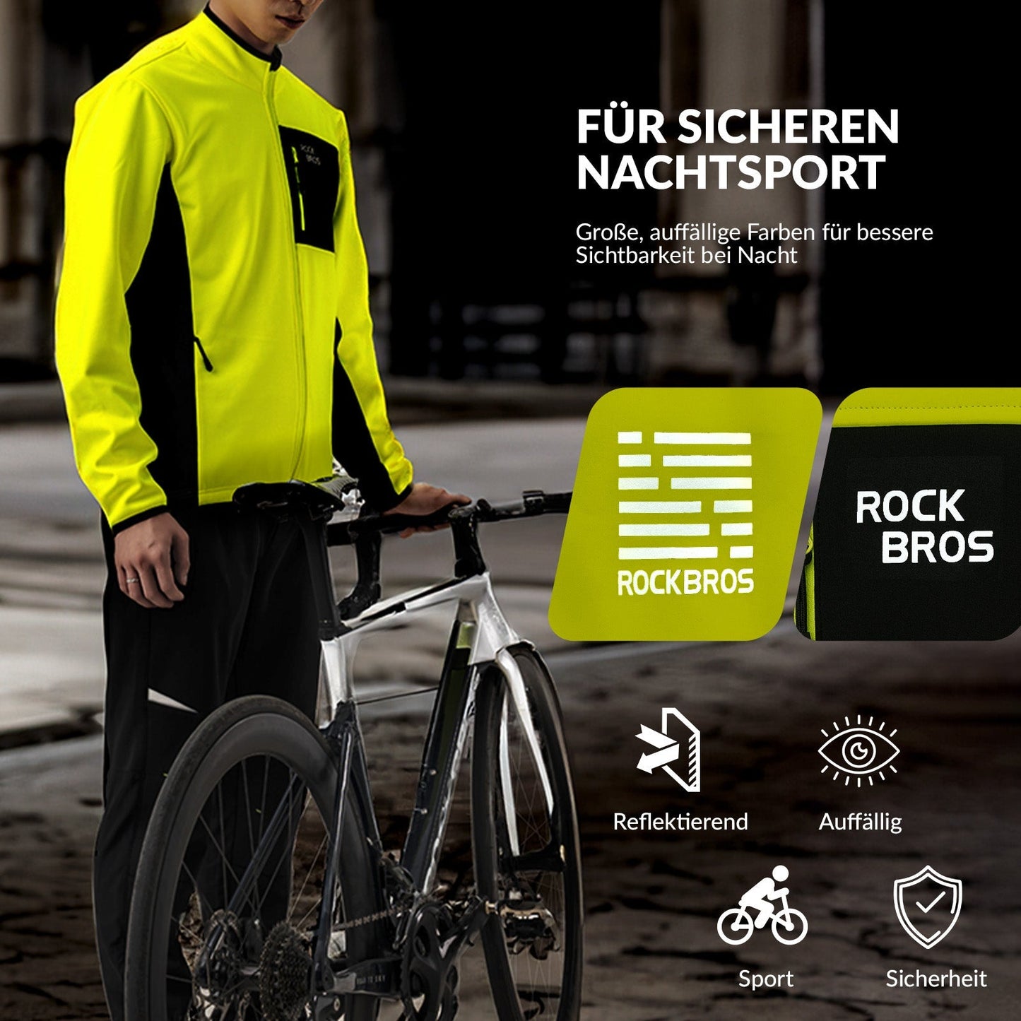 Conjunto de chaqueta y pantalón de ciclismo para hombre, color amarillo, resistente al viento y cálido, para deportes al aire libre, ROCKBROS