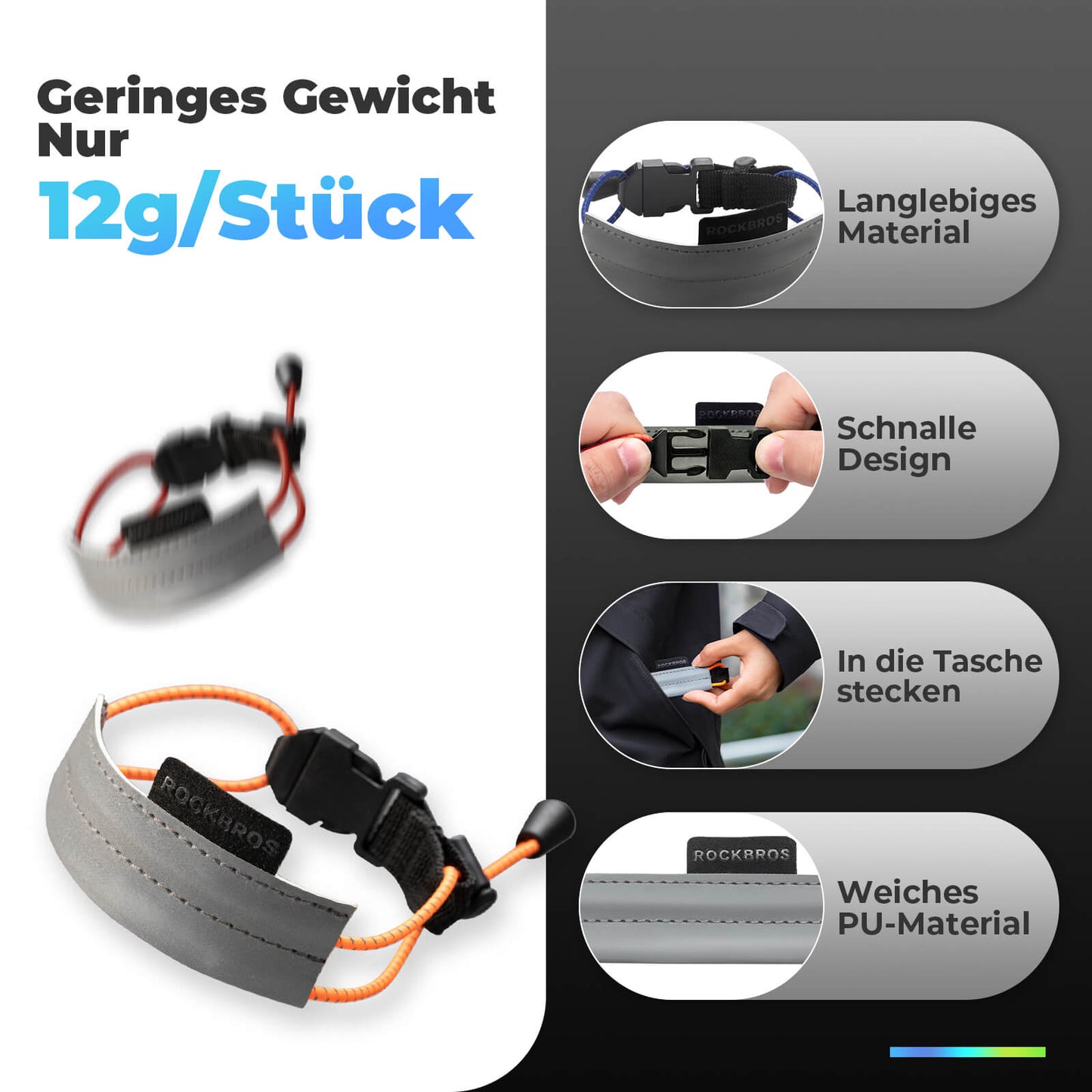 Cinturón reflectante para ciclismo, cinta reflectante ROCKBROS