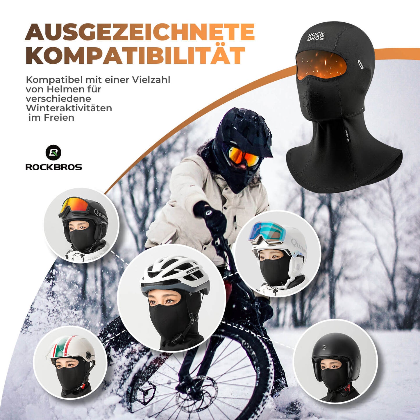 Pasamontañas, protección facial cortavientos para ciclismo, unisex, ROCKBROS