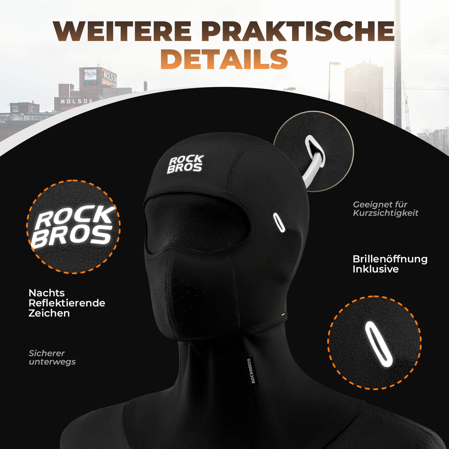 Pasamontañas, protección facial cortavientos para ciclismo, unisex, ROCKBROS