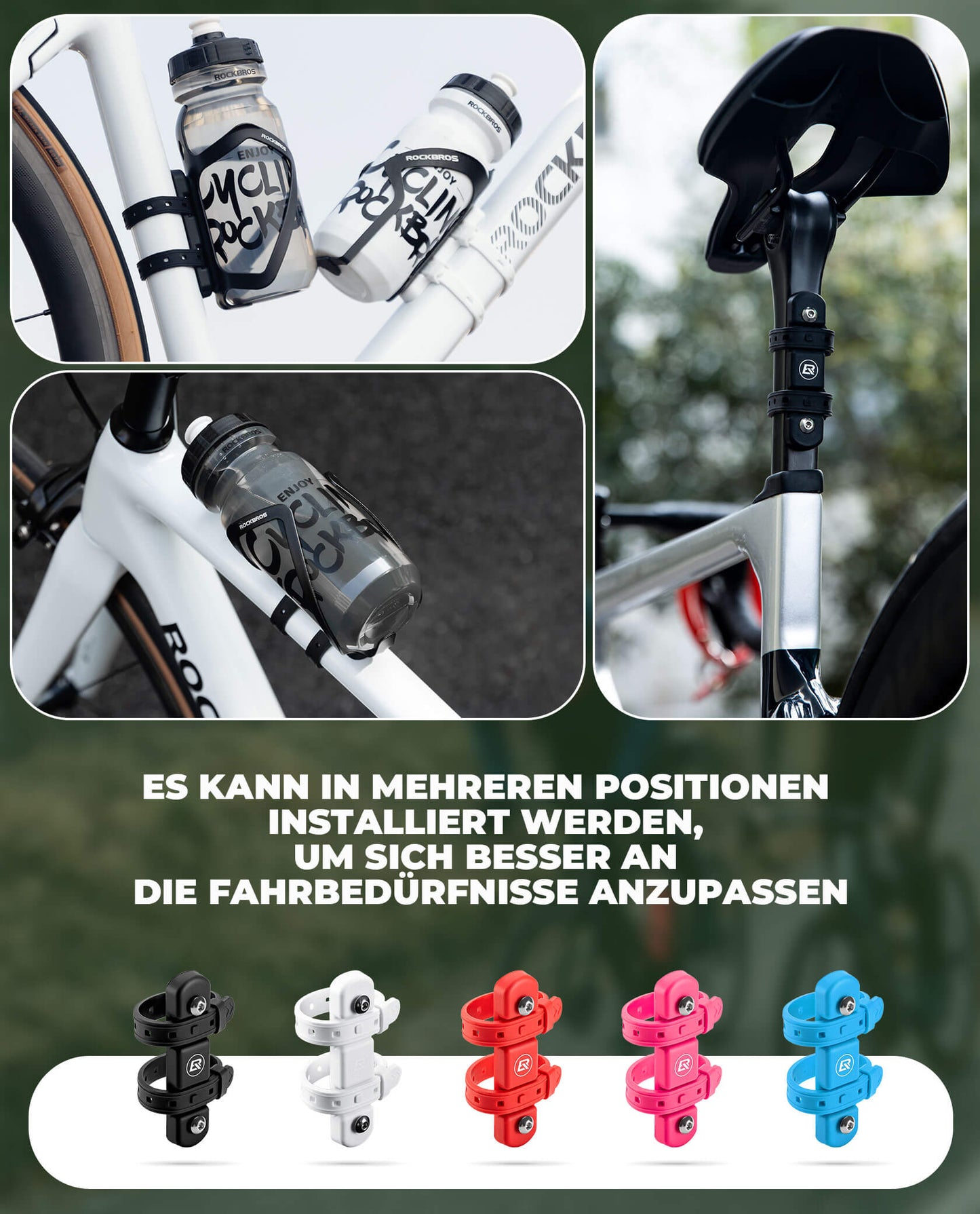 Portabidones universal para bicicletas. No requiere taladros. Base para conversión. ROCKBROS