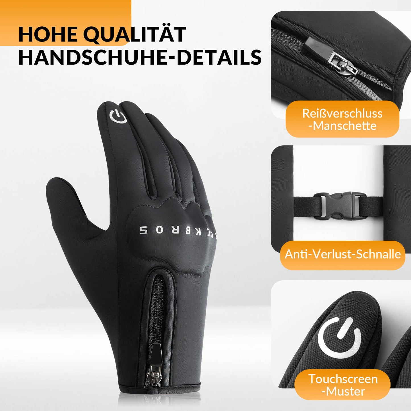 Guantes de ciclismo de invierno con acolchado de gel, compatibles con pantalla táctil, ROCKBROS
