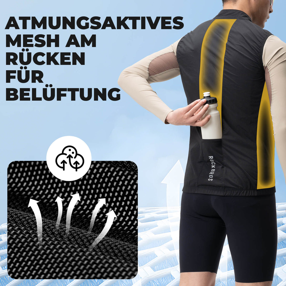 ROCKBROS Chaleco de ciclismo sin mangas Chaqueta de bici Plegable Transpirable