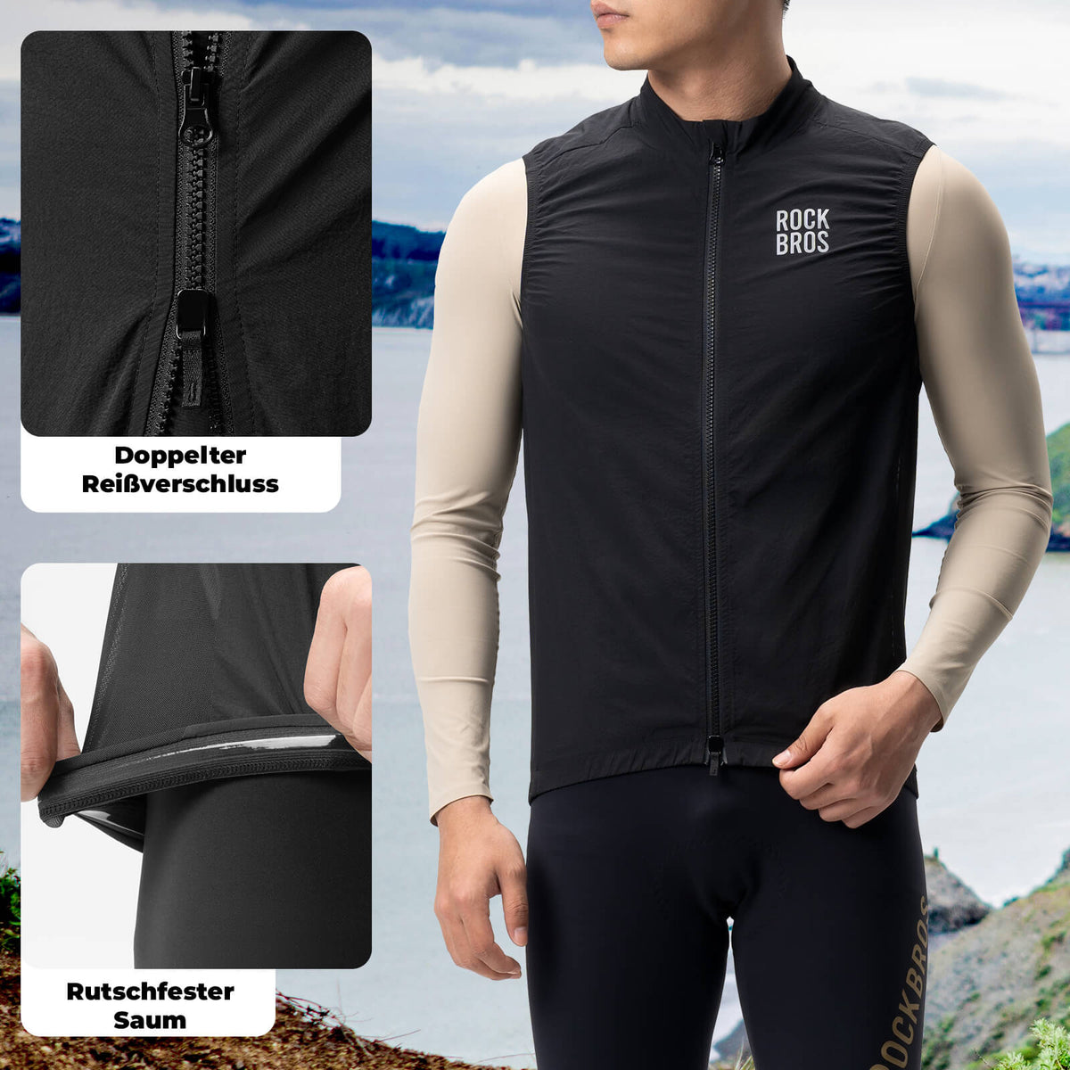 ROCKBROS Chaleco de ciclismo sin mangas Chaqueta de bici Plegable Transpirable