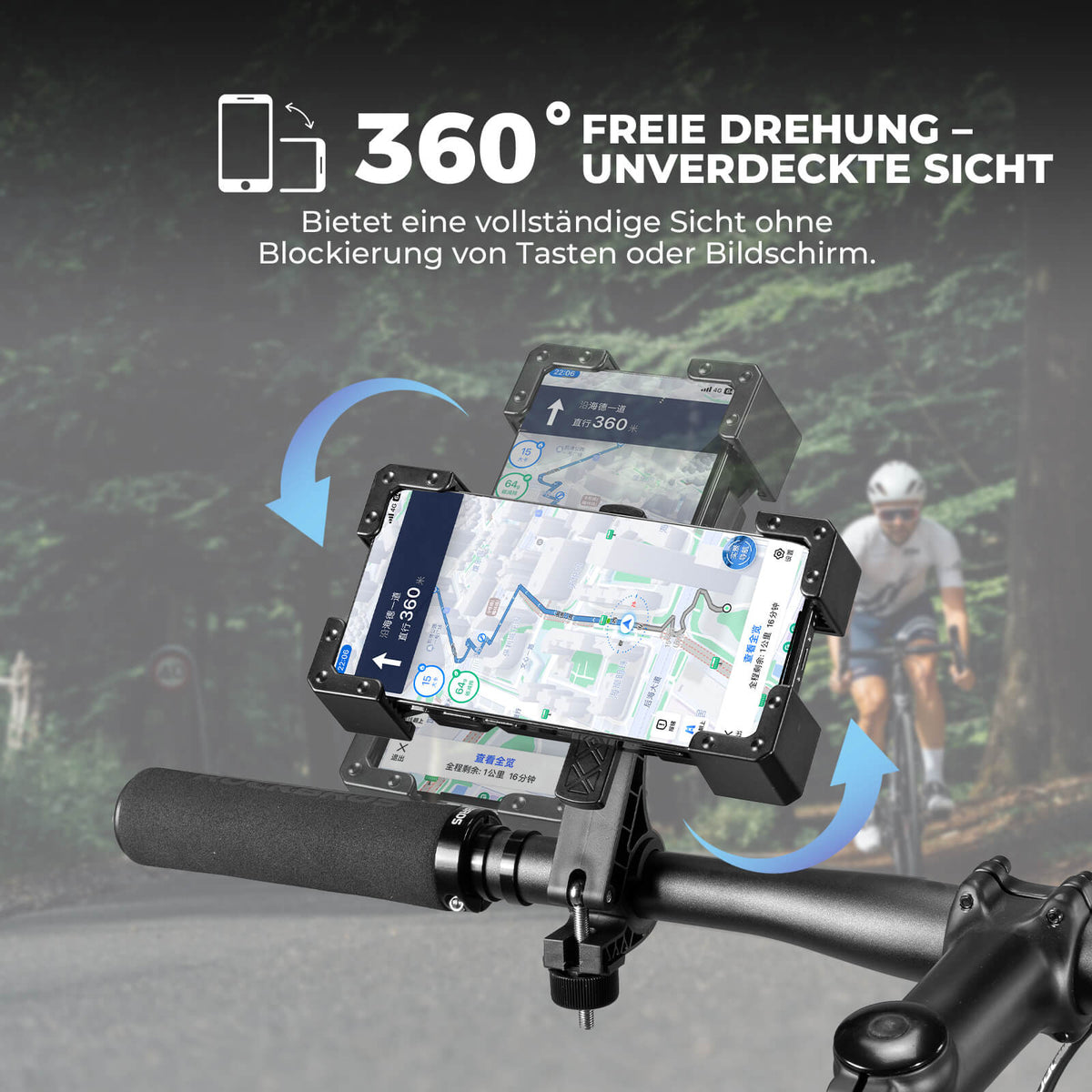 ROCKBROS Soporte de Móvil para Bicicleta Giratorio 360° para Móvil 4.5~7.2"