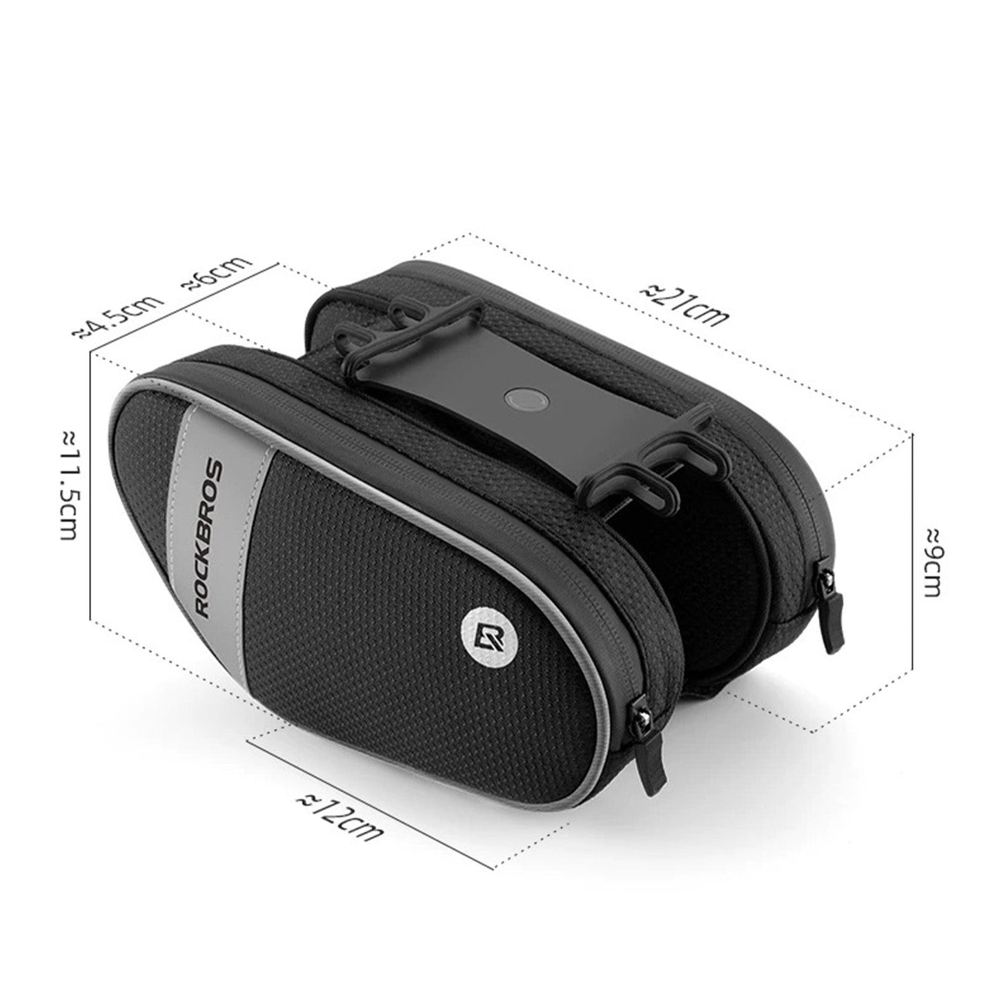 Bolsa para cuadro de bicicleta con soporte para teléfono giratorio 360°, 1,5 L, BK ROCKBROS