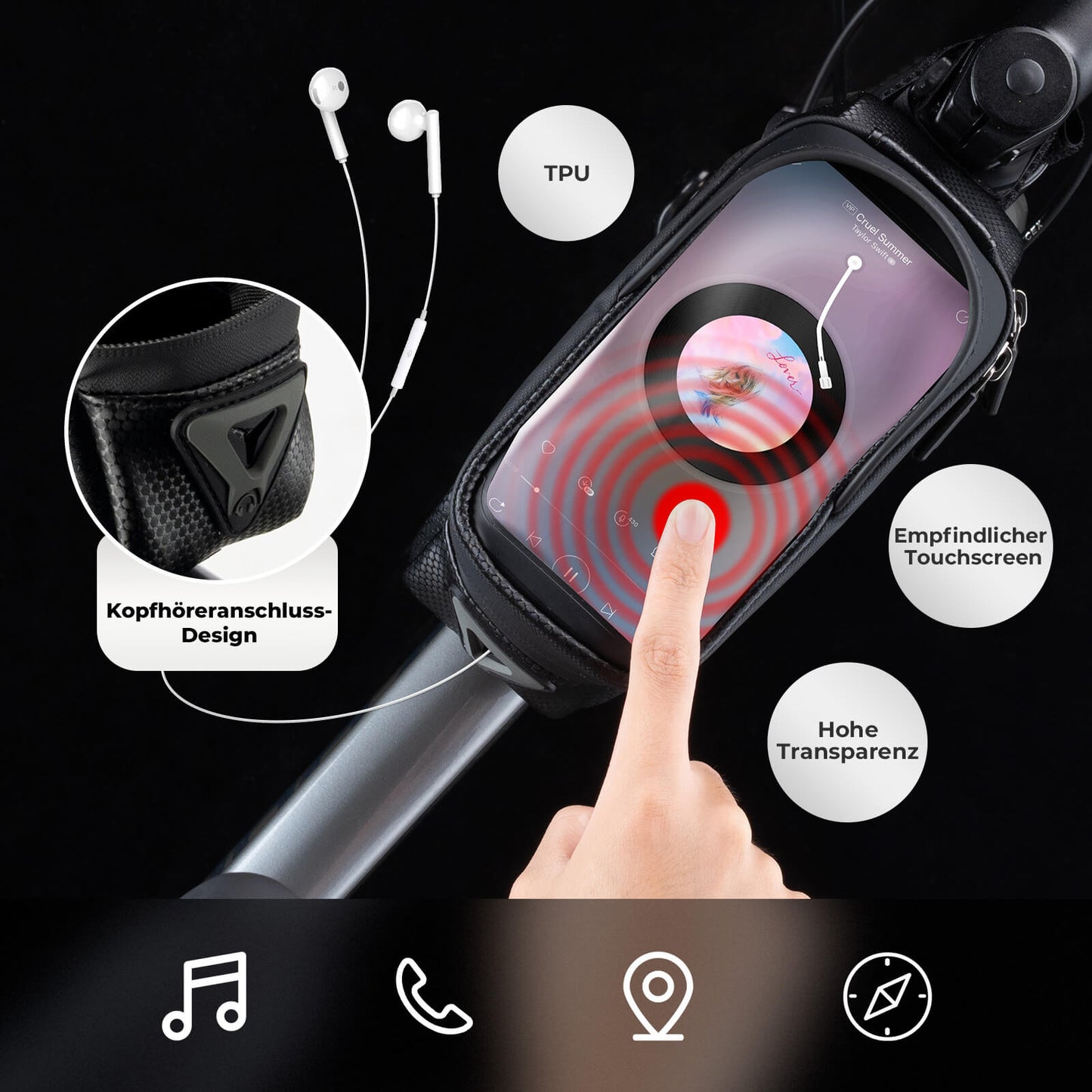 Bolsa de bicicleta repelente al agua, funda para móvil con pantalla táctil de TPU, ROCKBROS