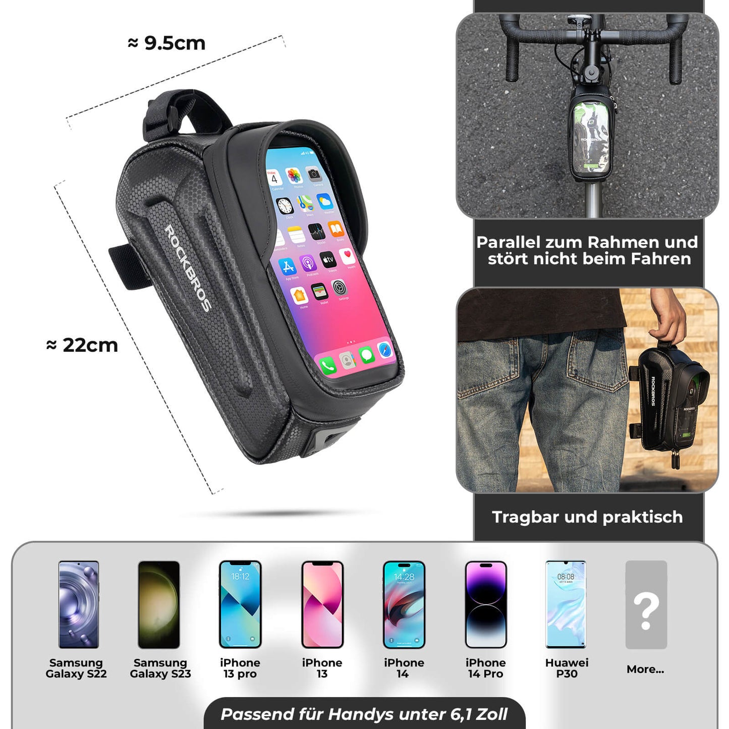 Bolsa de bicicleta repelente al agua, funda para móvil con pantalla táctil de TPU, ROCKBROS