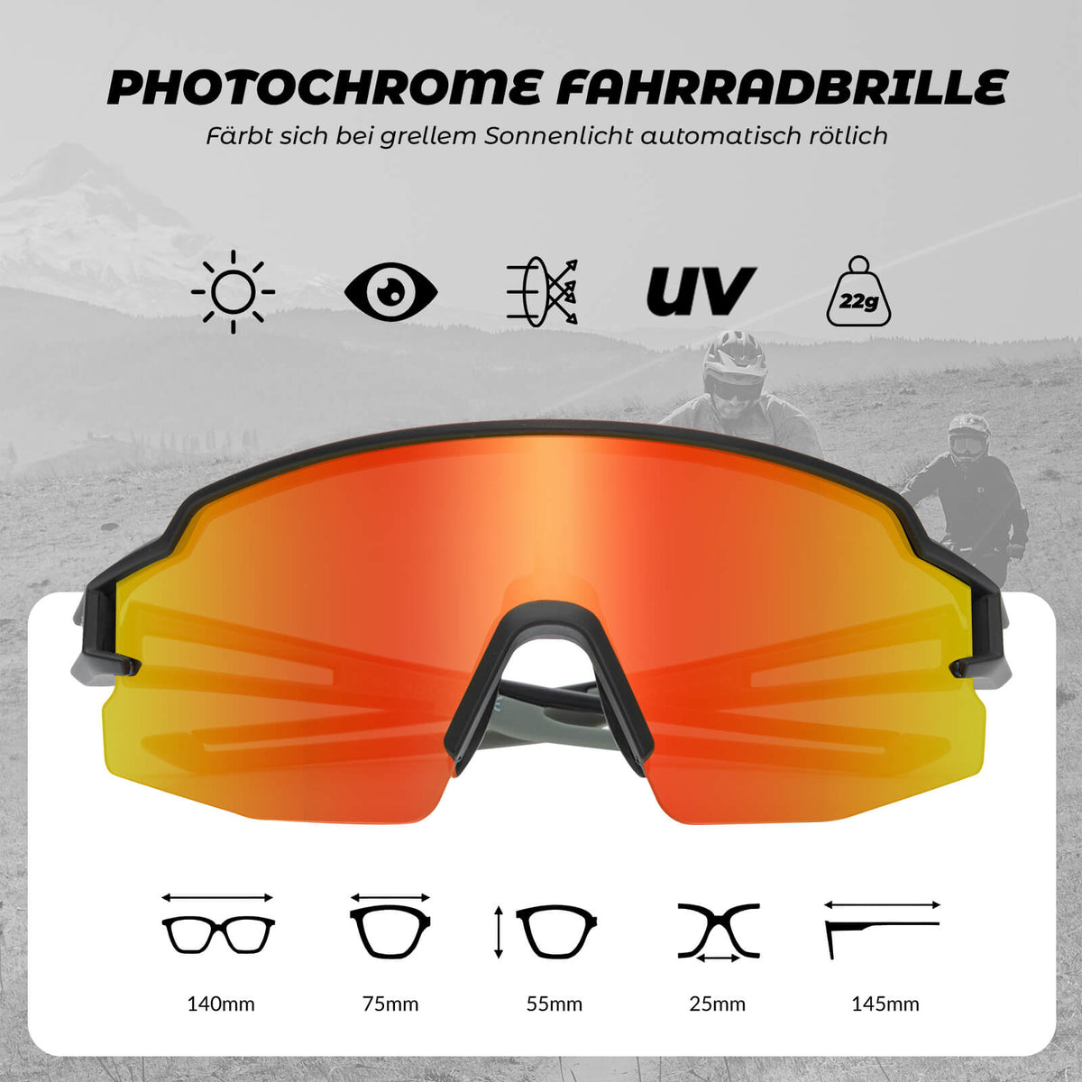 ROCKBROS Gafas de ciclismo fotocromáticas con protección UV400