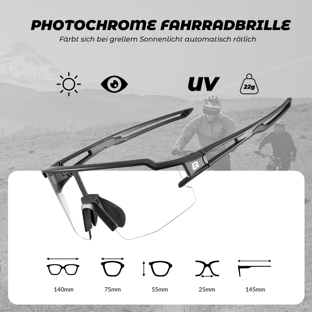 ROCKBROS Gafas de ciclismo fotocromáticas con protección UV400