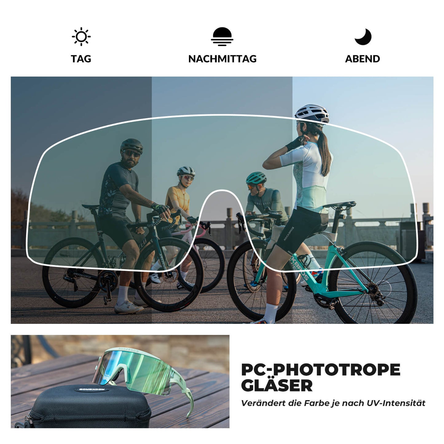 Gafas de ciclismo, fotocromáticas/polarizadas, resistentes al viento, protección UV, ROCKBROS