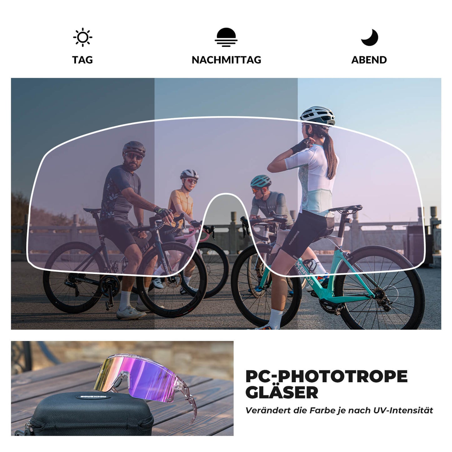 Gafas de ciclismo, fotocromáticas/polarizadas, resistentes al viento, protección UV, ROCKBROS
