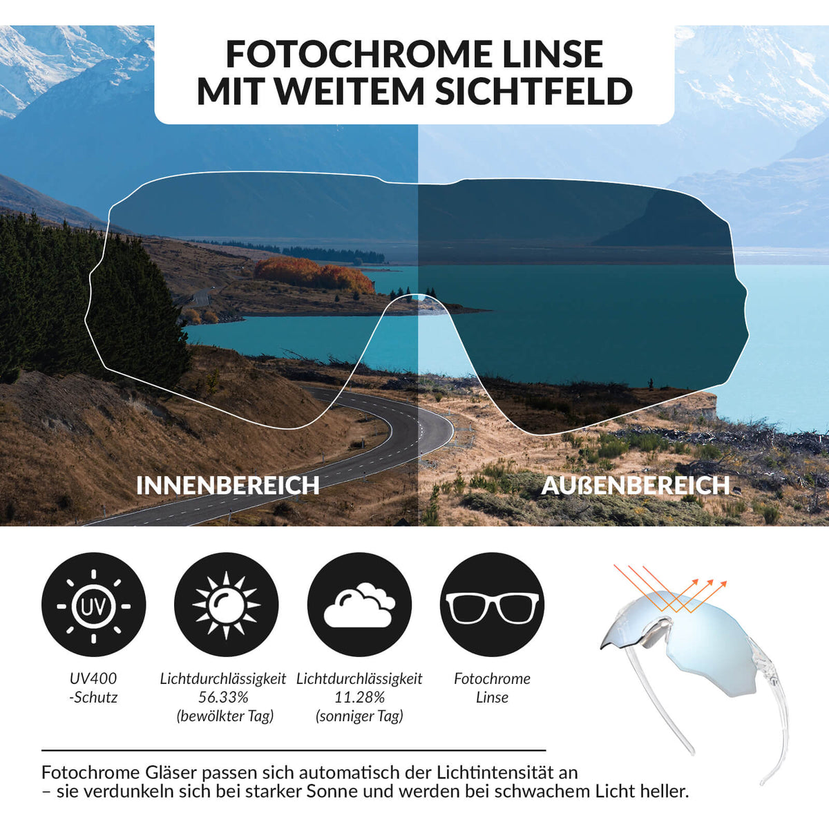 ROCKBROS Gafillas de ciclismo Fotocromáticas Protección UV400 Sin montura -SWIFT