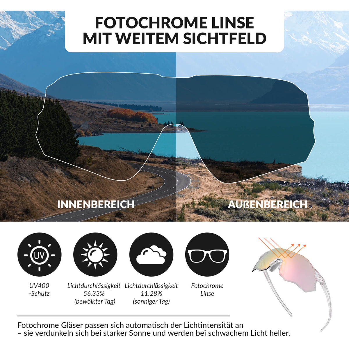 ROCKBROS Gafillas de ciclismo Fotocromáticas Protección UV400 Sin montura -SWIFT
