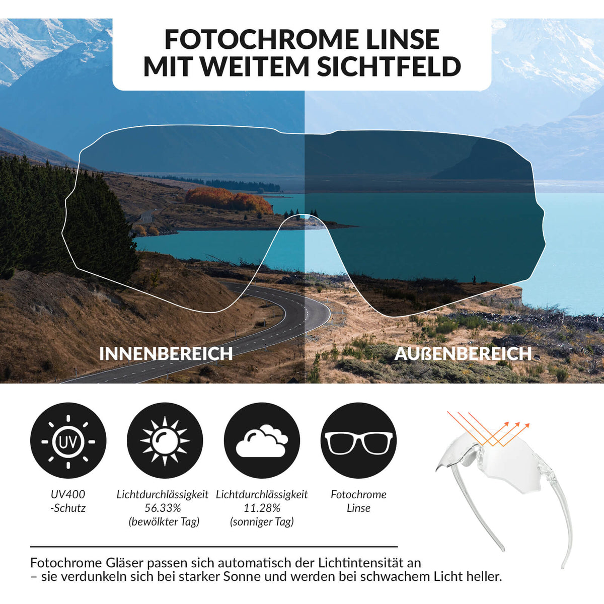 ROCKBROS Gafillas de ciclismo Fotocromáticas Protección UV400 Sin montura -SWIFT