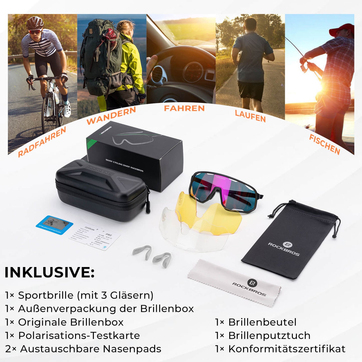 Gafas de ciclismo, gafas de sol polarizadas, protección UV, plaquetas nasales intercambiables, mujer/hombre, ROCKBROS