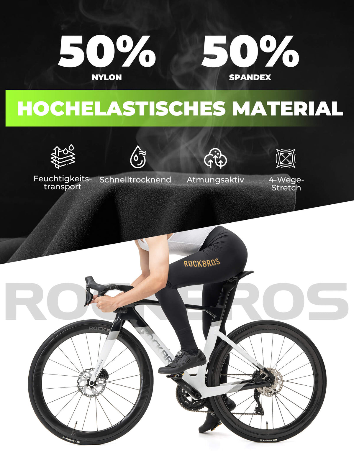 ROCKBROS Culote de Ciclismo Largo Acolchado Sin Costuras de Secado Rápido para Hombre