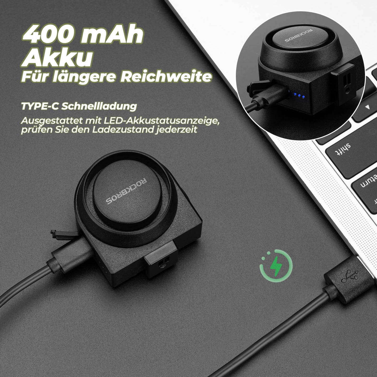 Timbre de bicicleta eléctrico inalámbrico con sirena de advertencia, IPX5, ROCKBROS