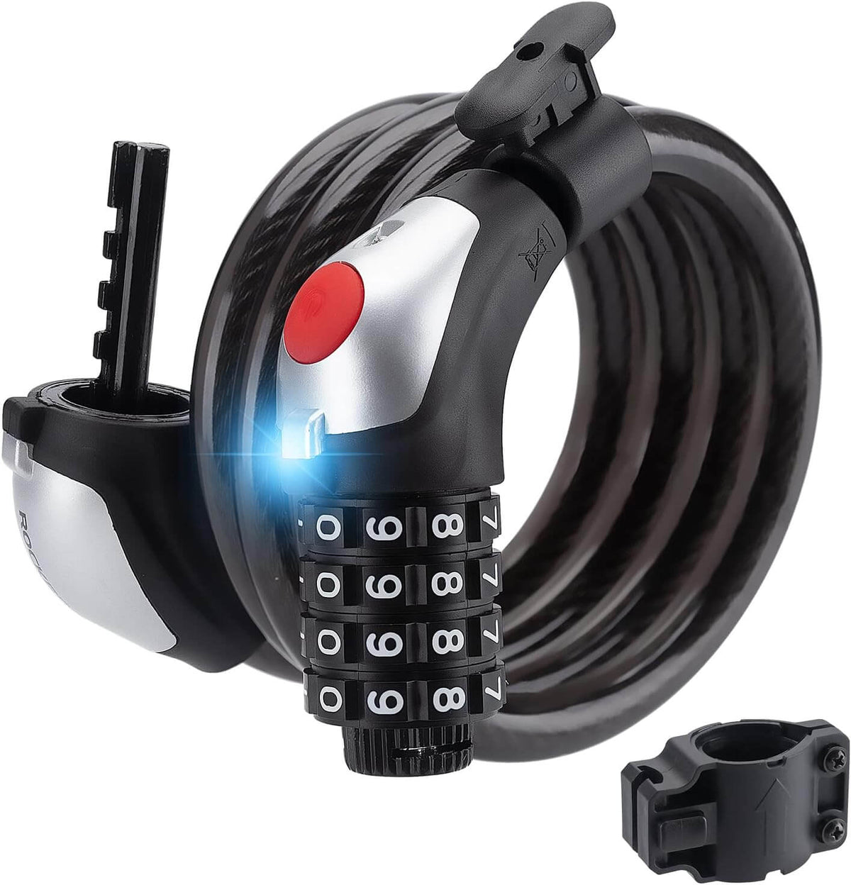 ROCKBROS Candado para bicicleta Candado de cable con código de 4 dígitos con luz 120cm/180cm