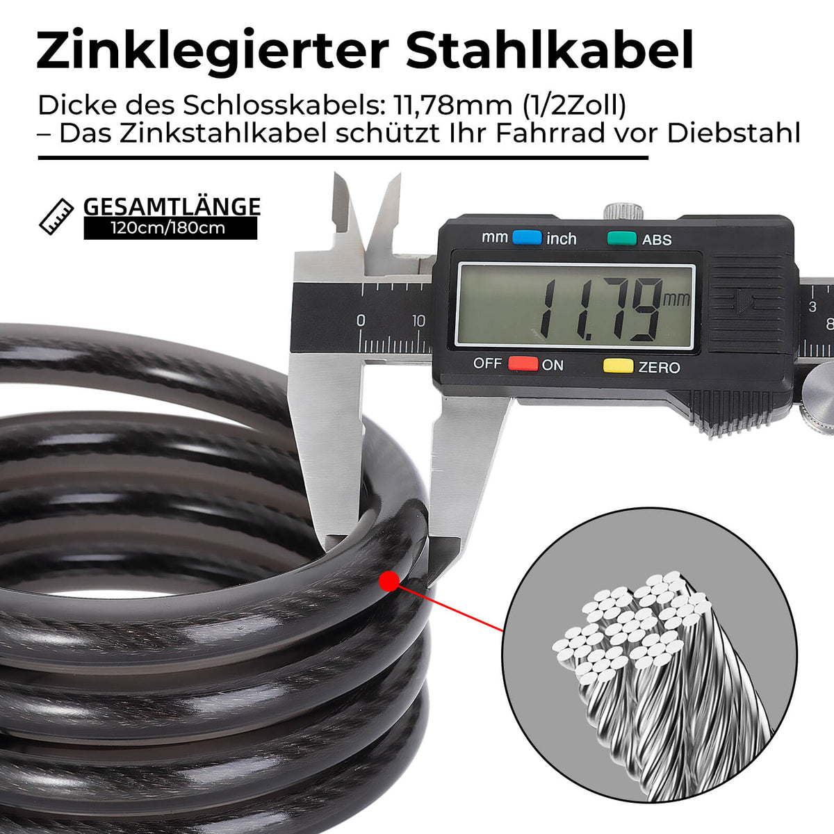 ROCKBROS Candado para bicicleta Candado de cable con código de 4 dígitos con luz 120cm/180cm