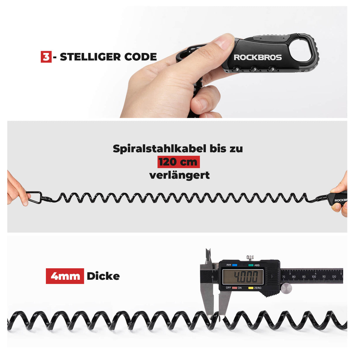 ROCKBROS Cable con código Cerradura de combinación Cerradura de casco 120cm Ligero