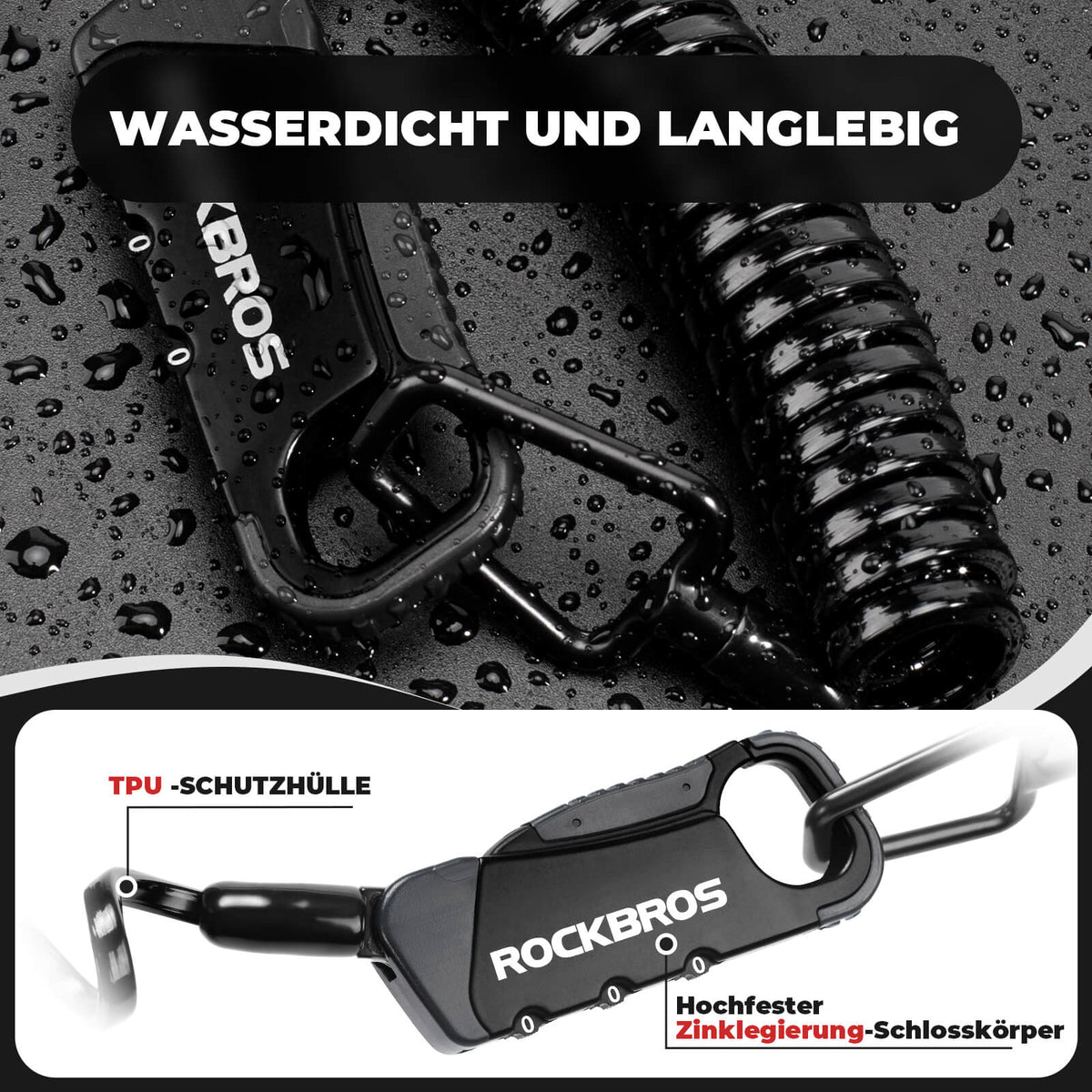 ROCKBROS Cable con código Cerradura de combinación Cerradura de casco 120cm Ligero