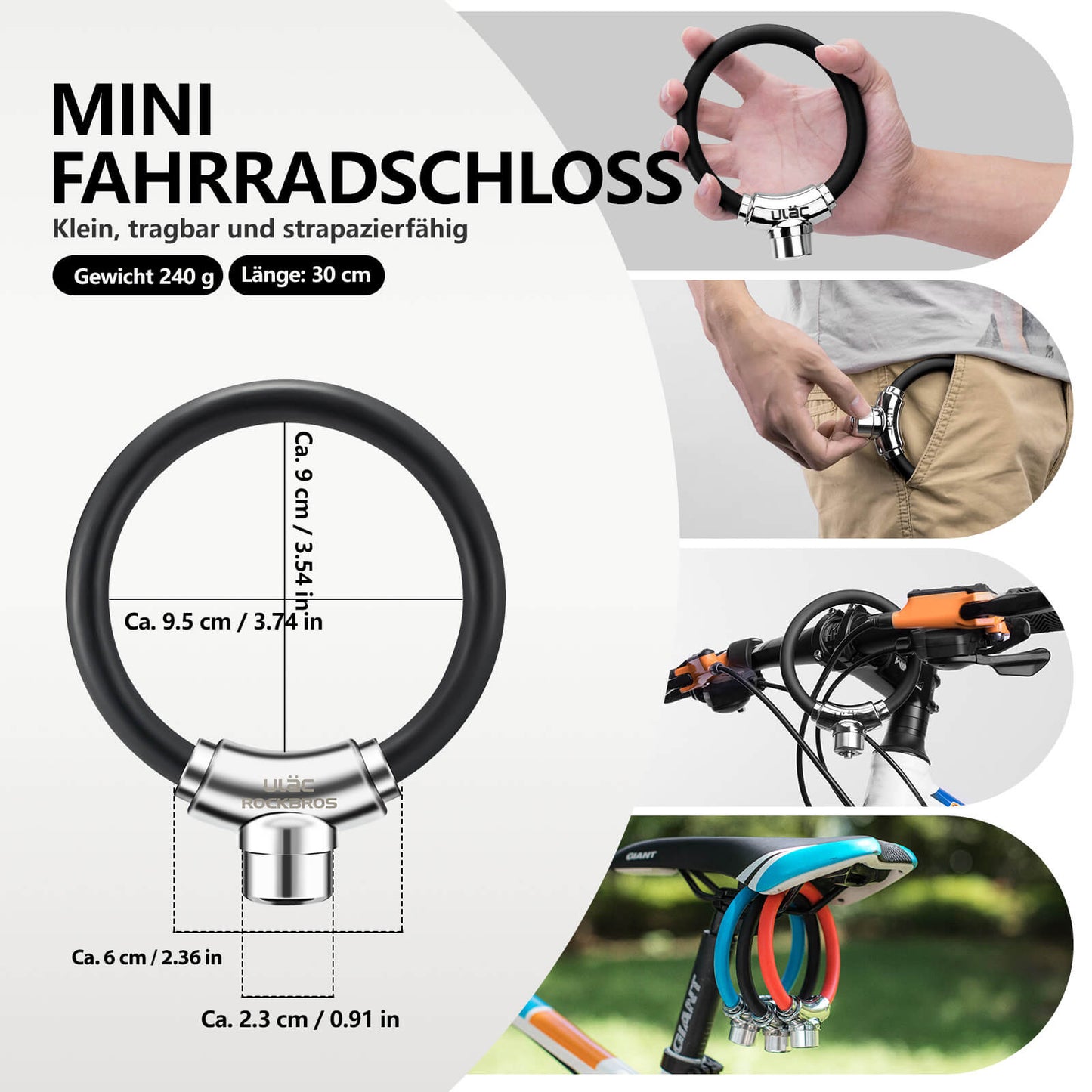 Candado de bicicleta con cable y cierres de velcro, no necesita llave, ROCKBROS