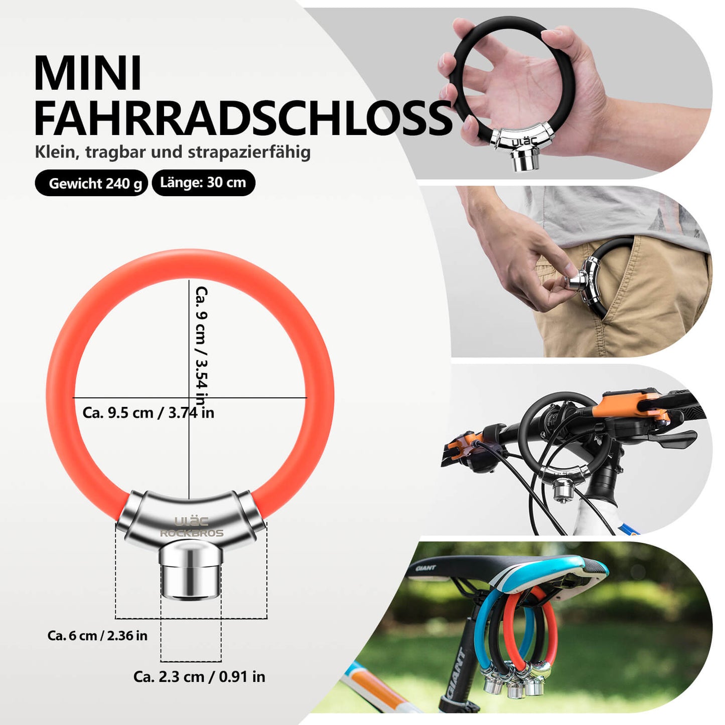 Candado de bicicleta con cable y cierres de velcro, no necesita llave, ROCKBROS