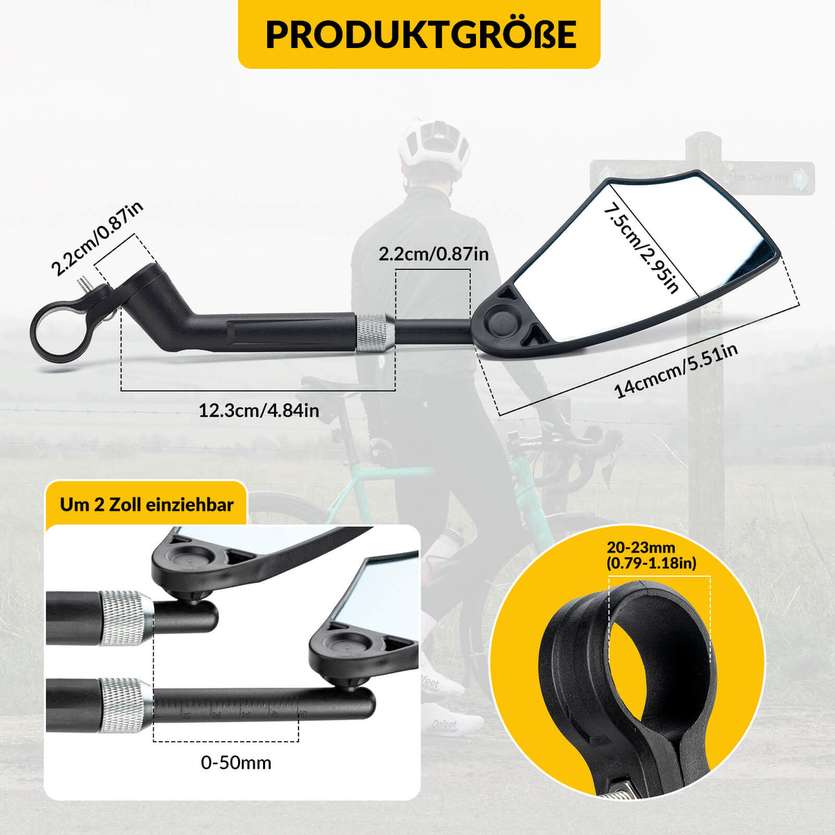 ROCKBROS Espejo retrovisor de bicicleta Giratorio 360° Plegable para manillar 20–23mm