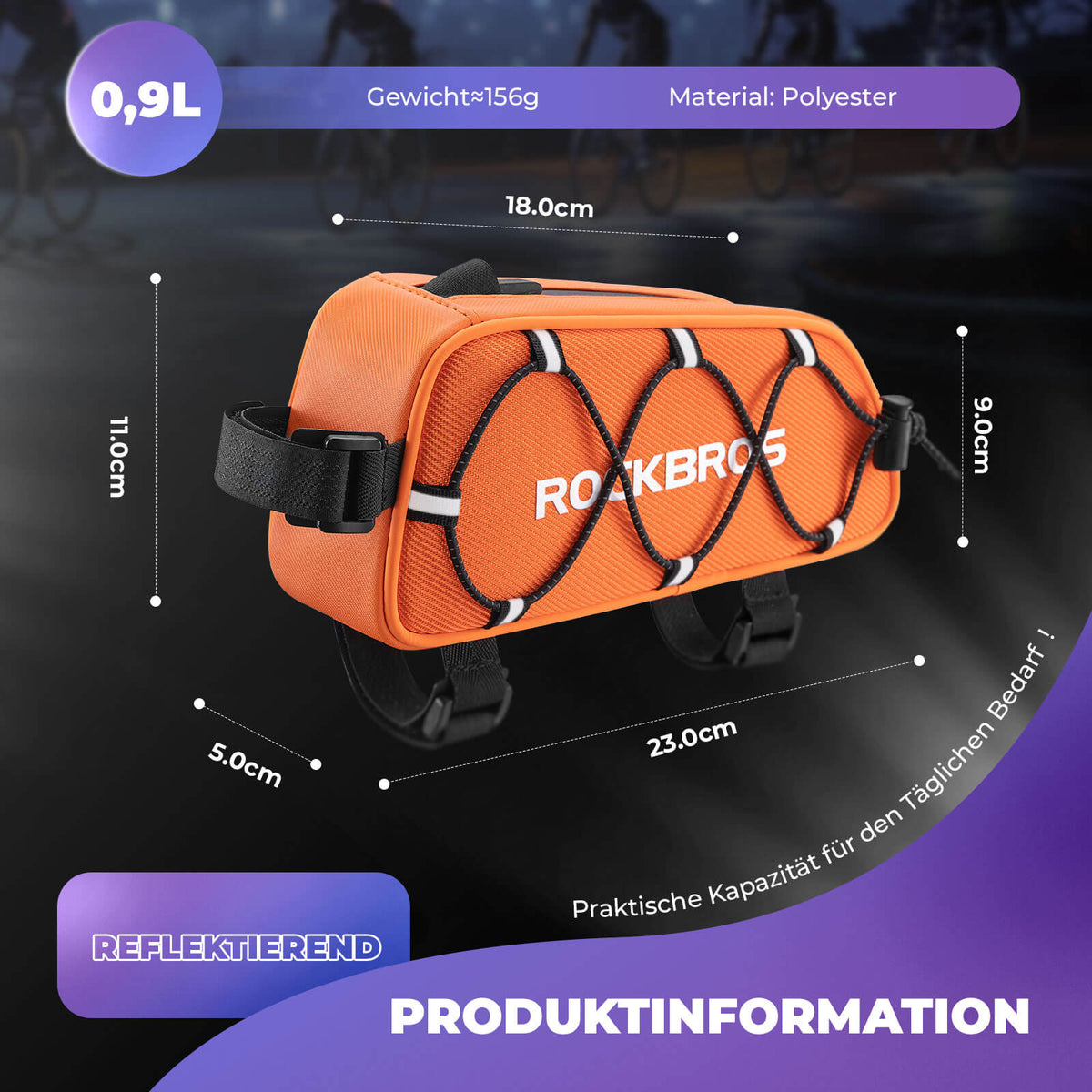 ROCKBROS Bolsa del Tubo Superior 1 L Totalmente Reflejante Blanco/Naranja