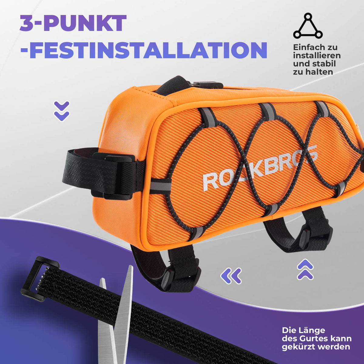 ROCKBROS Bolsa del Tubo Superior 1 L Totalmente Reflejante Blanco/Naranja