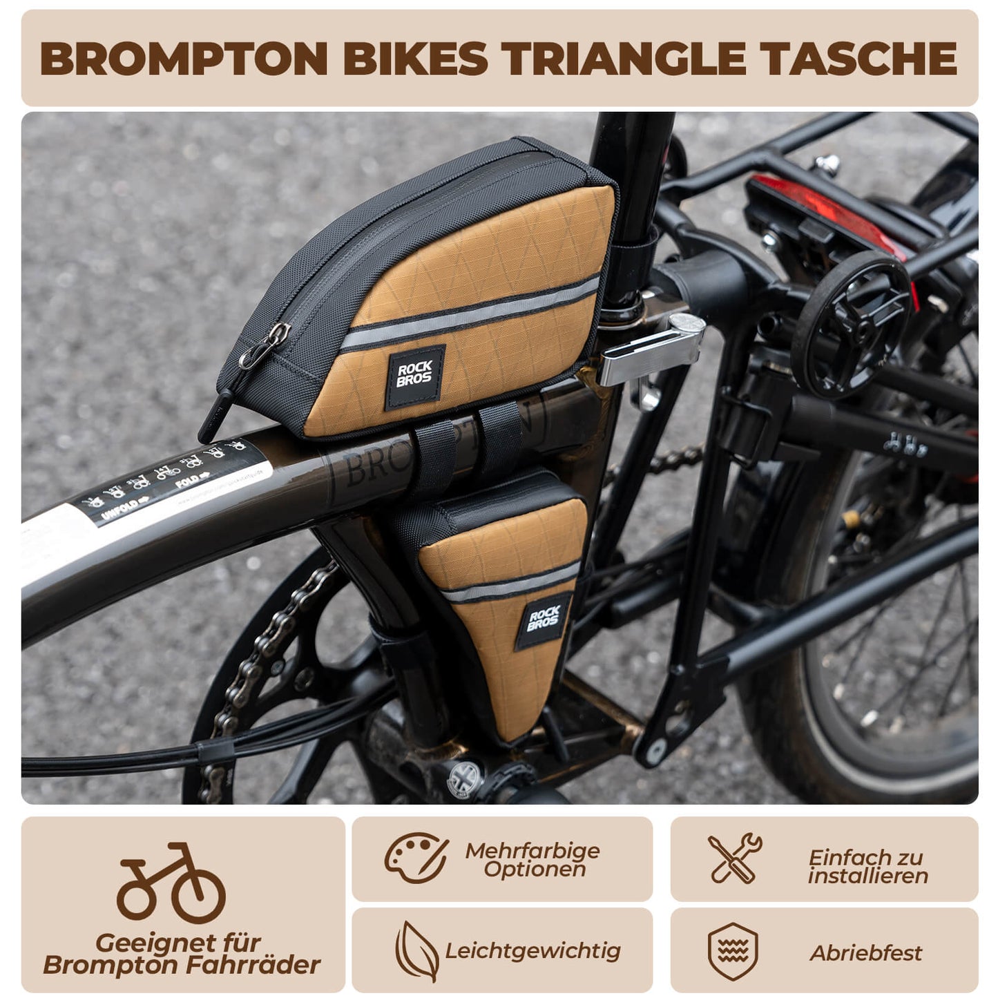 Bolsa para cuadro de bicicleta, bolsa triangular para Brompton 0,25/0,3L ROCKBROS