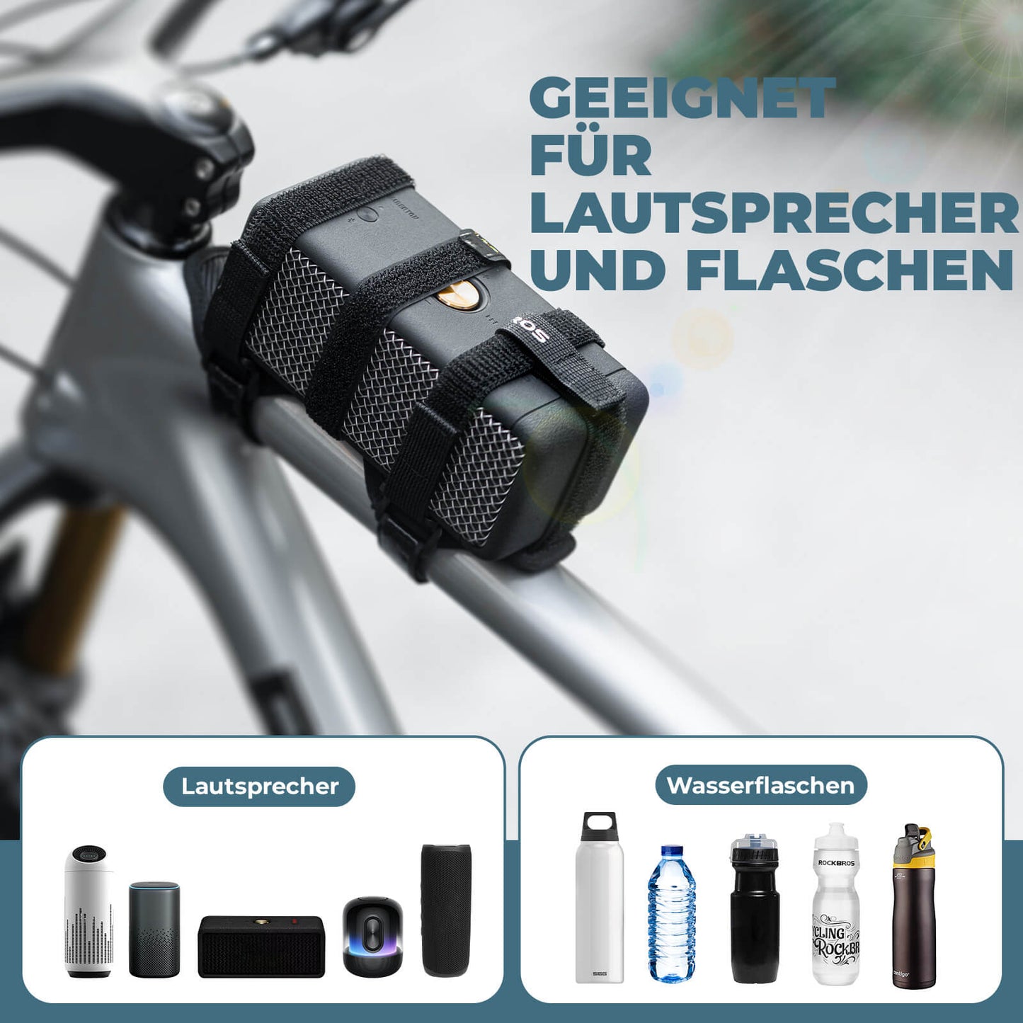 Portabotellas, soporte para altavoz de bicicleta, correa ajustable, ROCKBROS